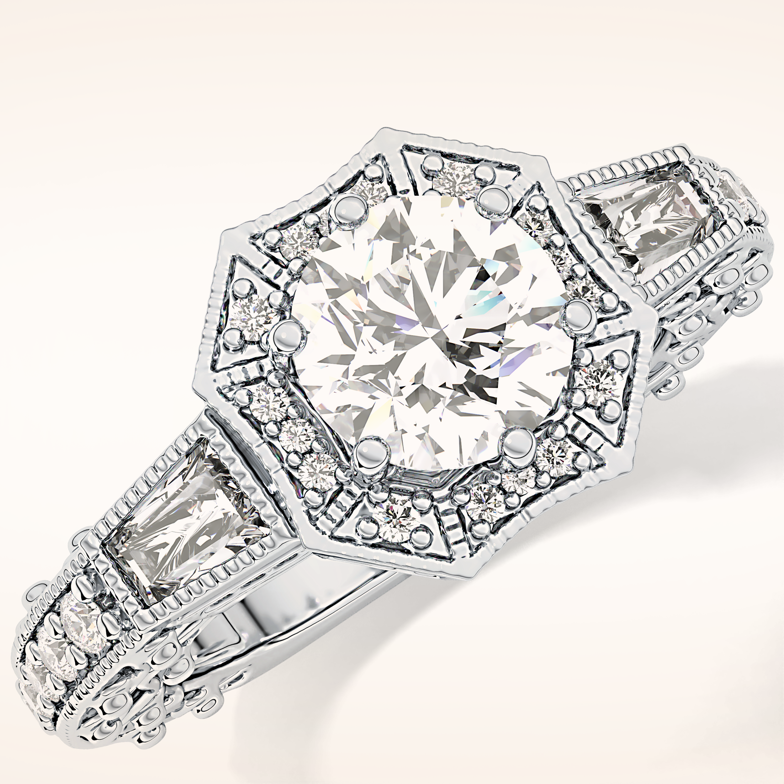 1.34 CT Round Shaped Double Halo & Pave Moissanite Engagement Ring