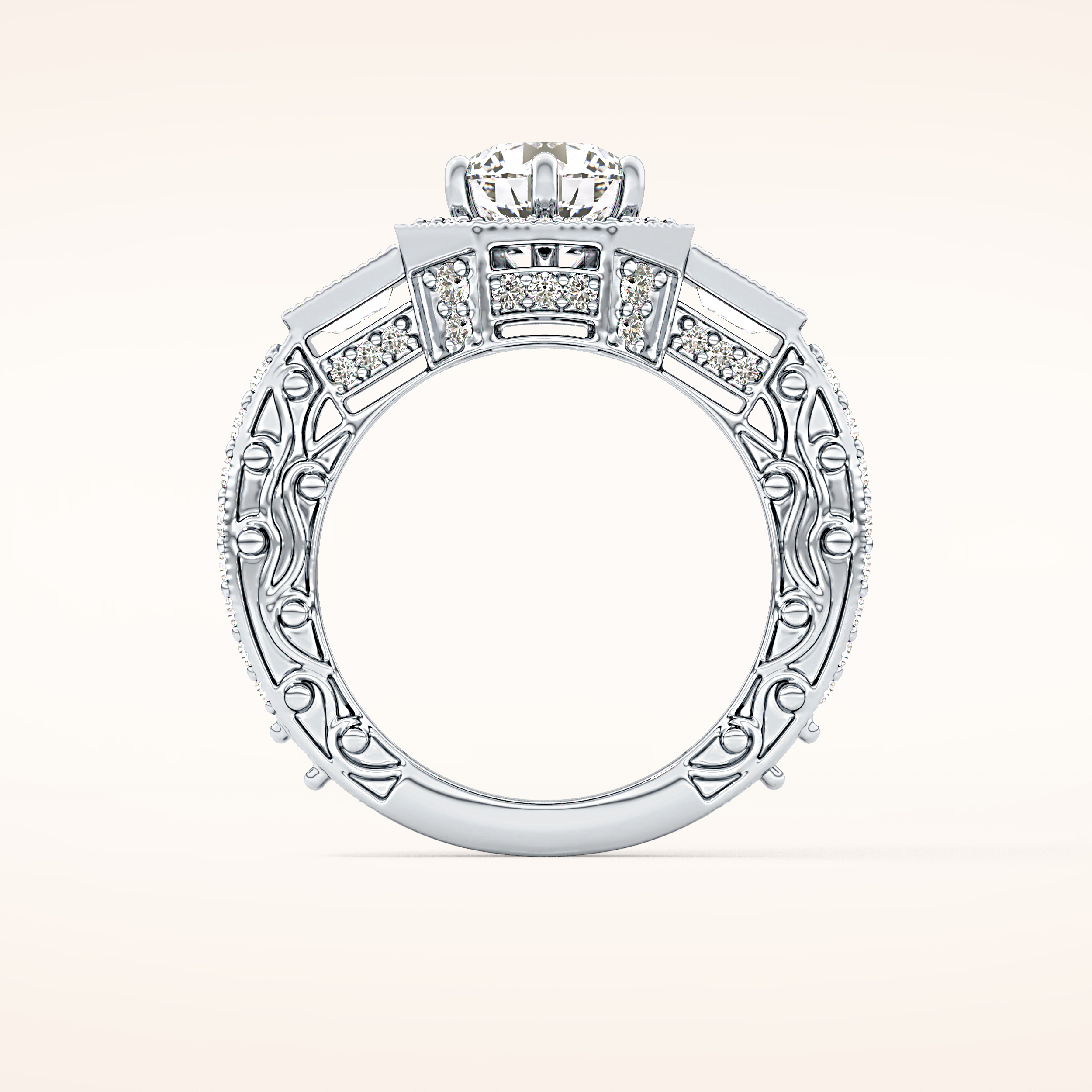 1.34 CT Round Shaped Double Halo & Pave Moissanite Engagement Ring