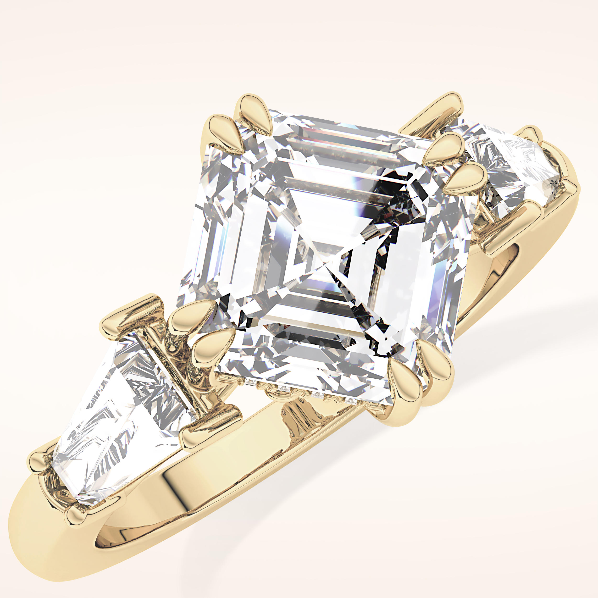 2.82 CT Asscher Shaped Three Stone Moissanite Engagement Ring 9