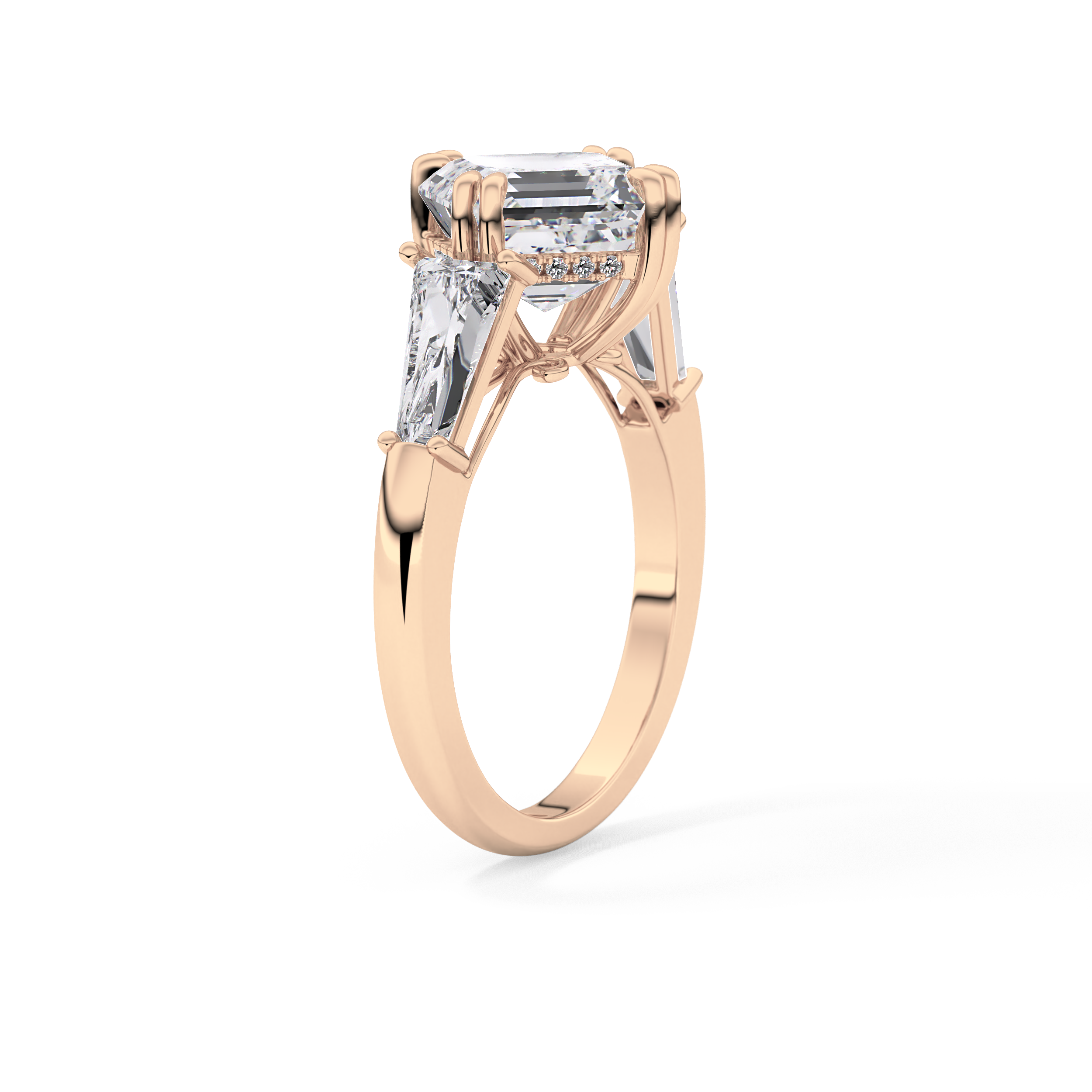 Asscher Three Stone Lab Grown Diamond Engagement Ring