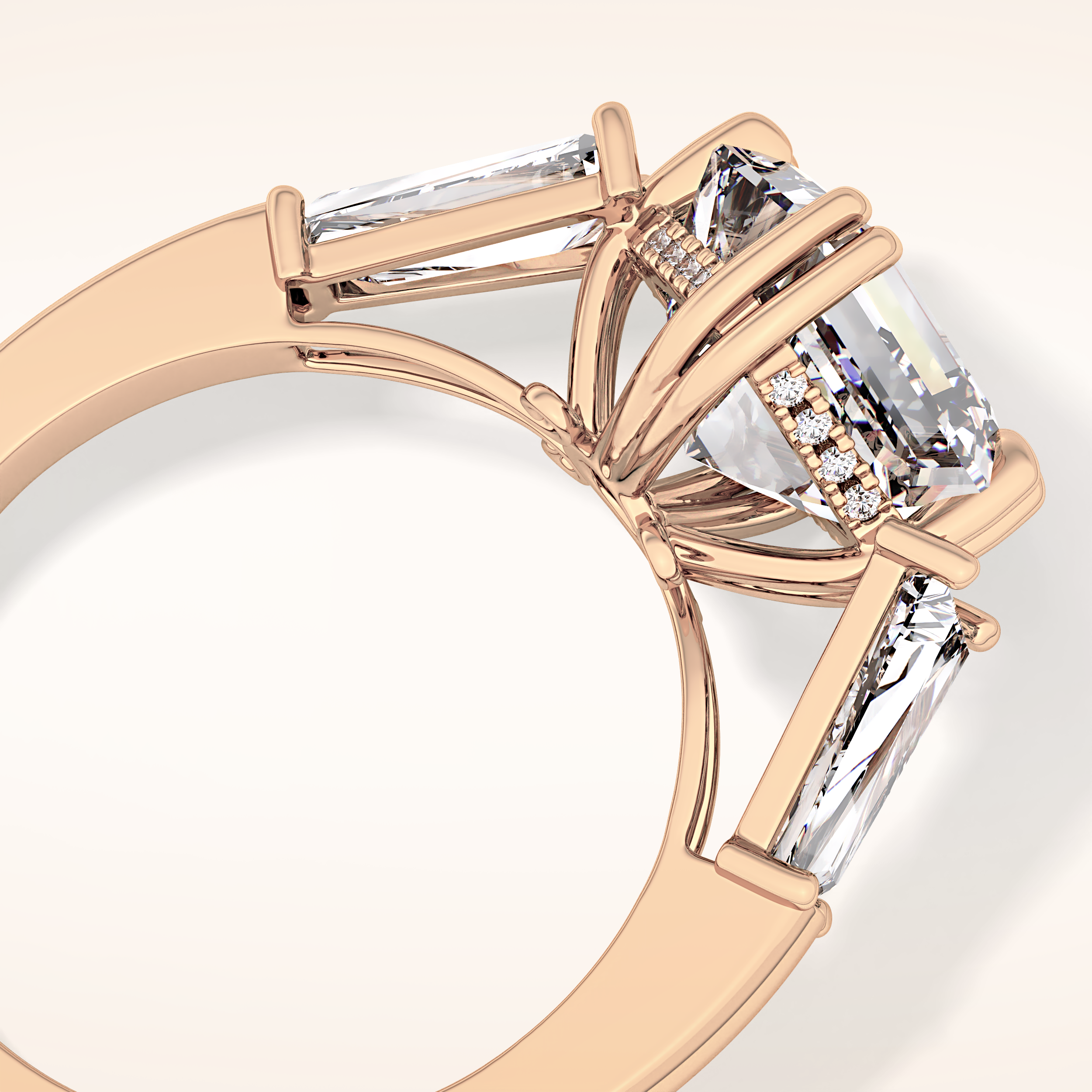 2.82 CT Asscher Shaped Three Stone Moissanite Engagement Ring 16