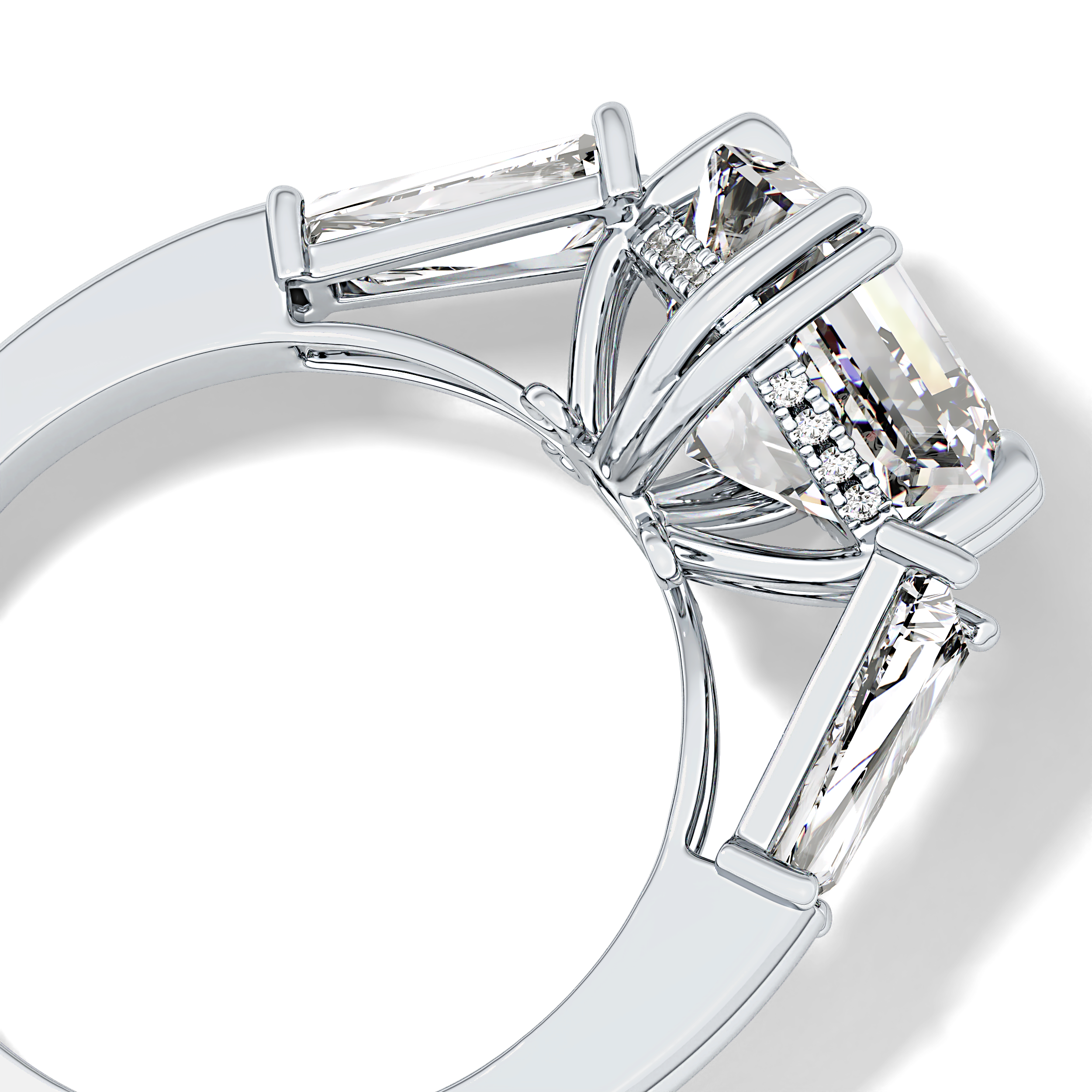 Asscher Three Stone Lab Grown Diamond Engagement Ring