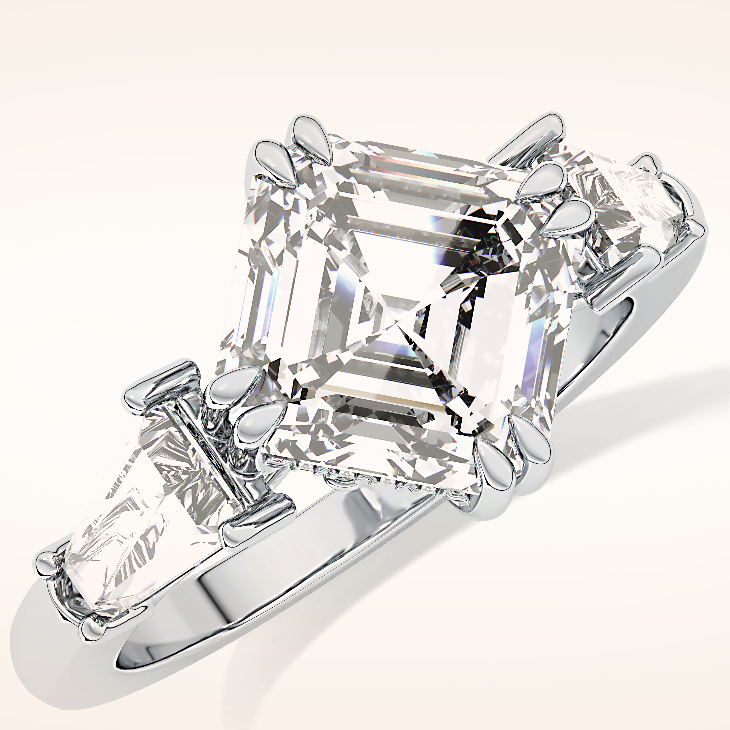 2.82 CT Asscher Shaped Three Stone Moissanite Engagement Ring 1