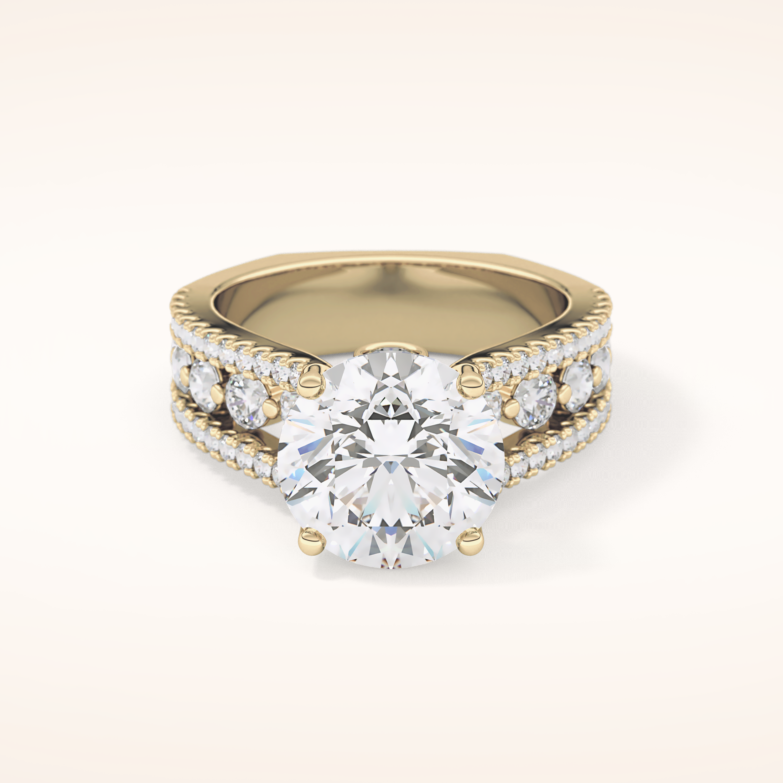 3.91 CT Round Shaped Split Shank & Pave Moissanite Engagement Ring