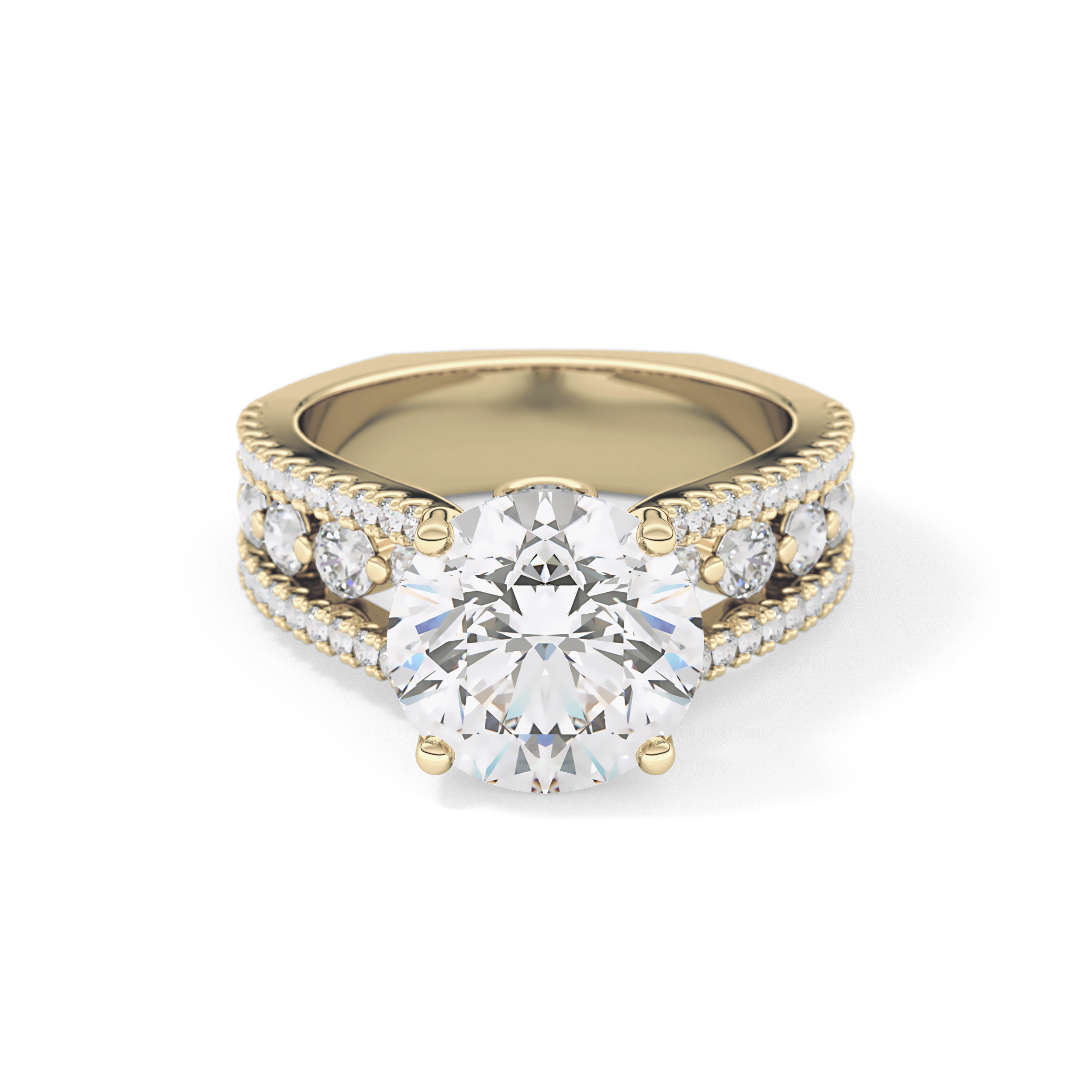 Round Split Shank & Pave Lab Grown Diamond Engagement Ring