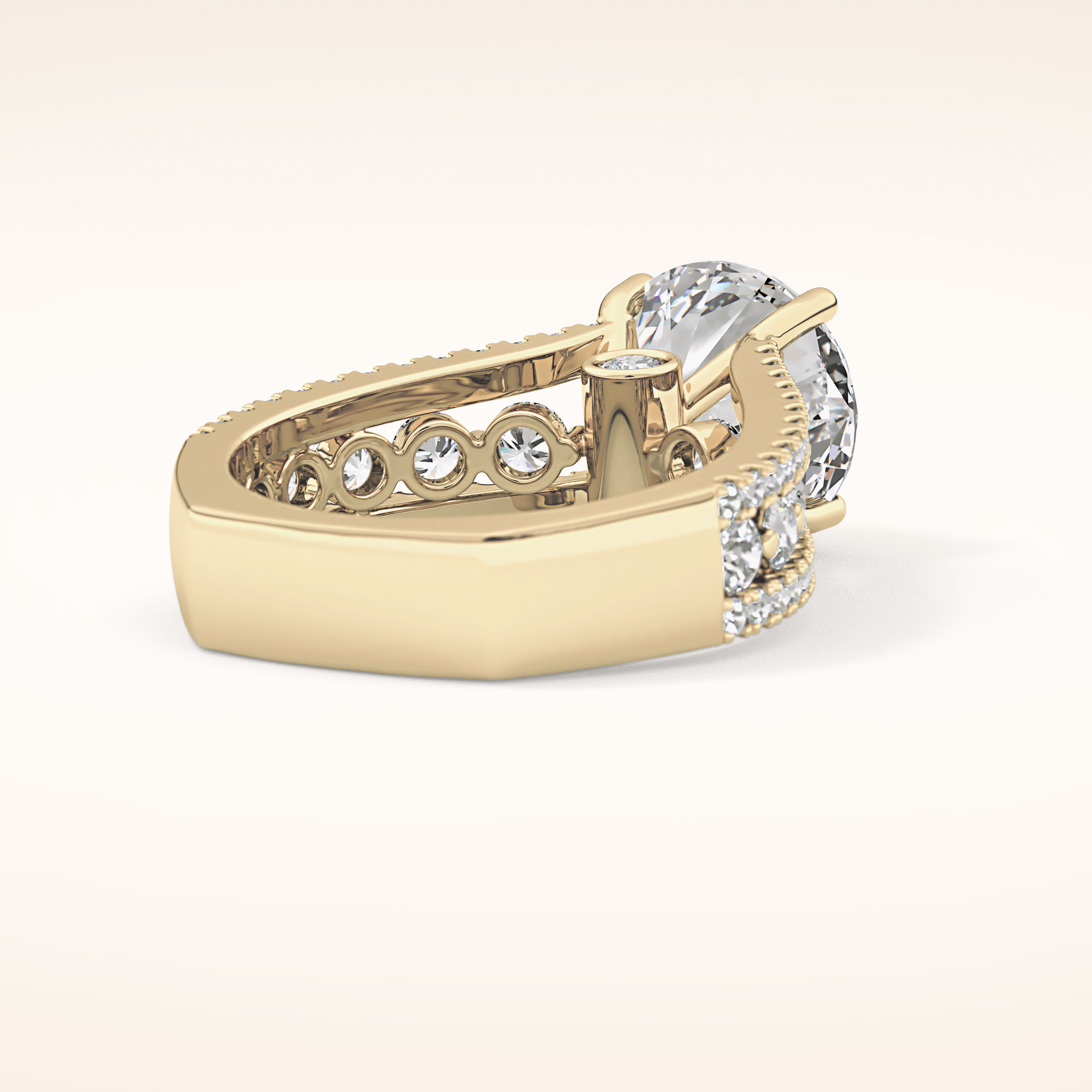 3.91 CT Round Shaped Split Shank & Pave Moissanite Engagement Ring