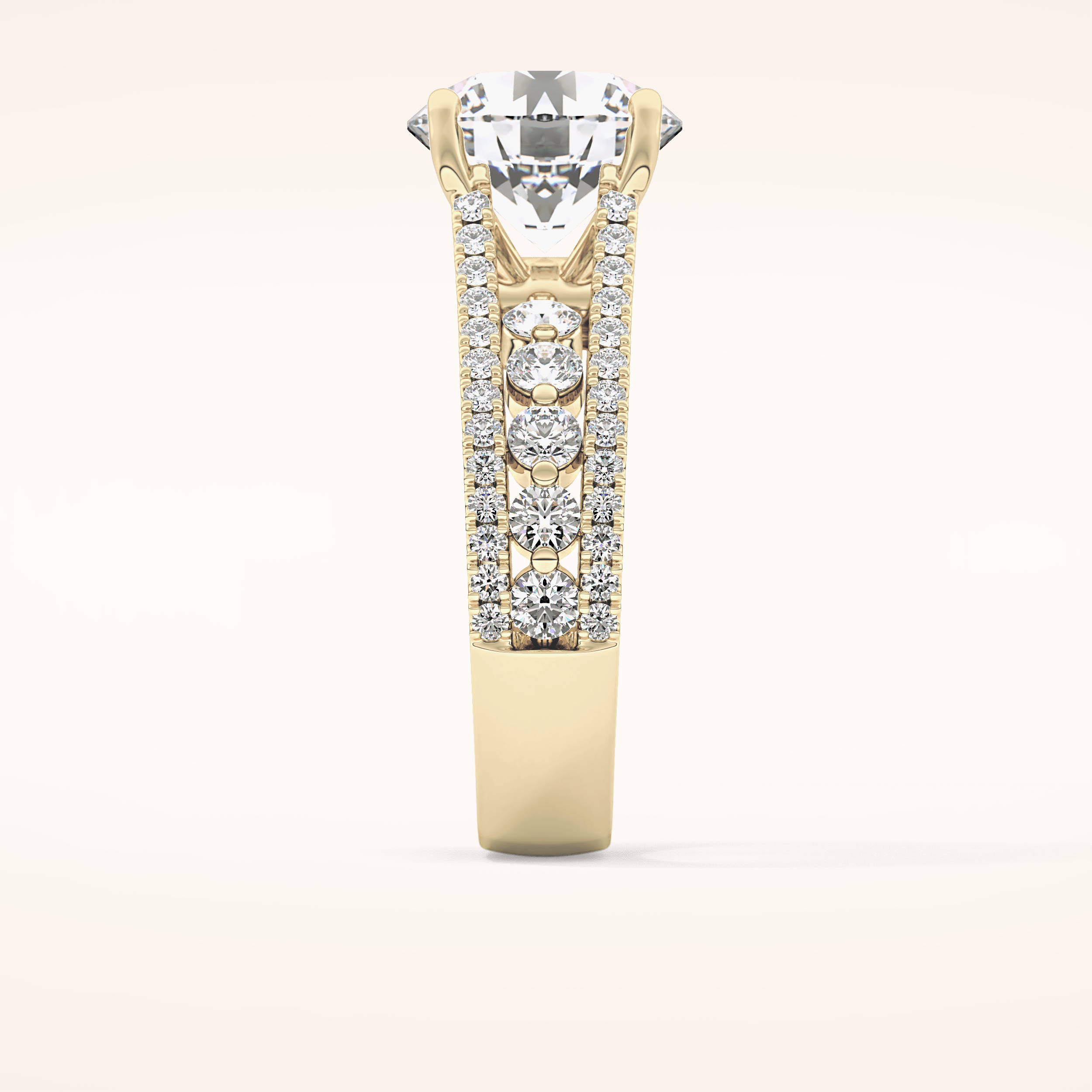 3.91 CT Round Shaped Split Shank & Pave Moissanite Engagement Ring