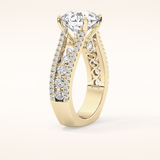 3.91 CT Round Shaped Split Shank & Pave Moissanite Engagement Ring