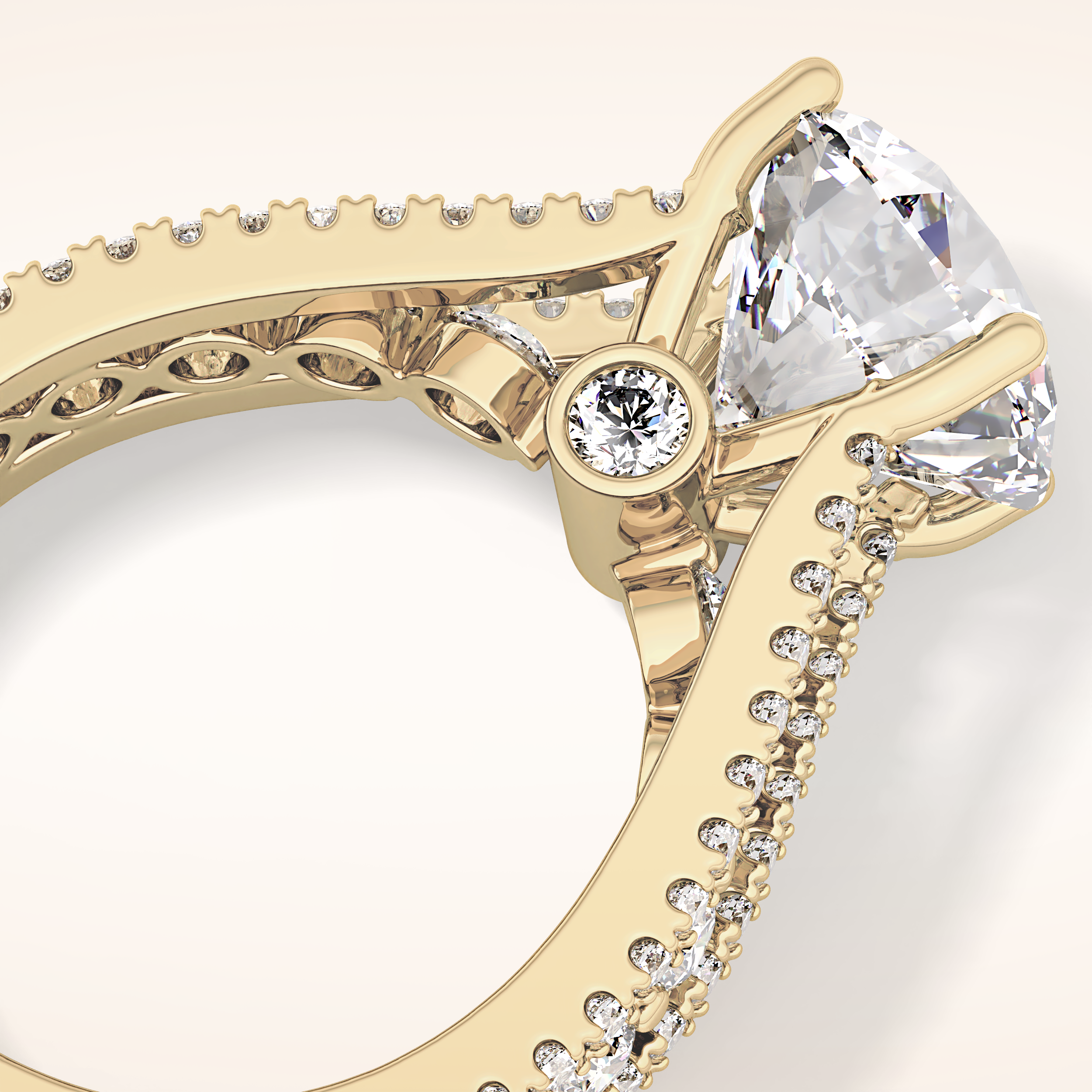 3.91 CT Round Shaped Split Shank & Pave Moissanite Engagement Ring