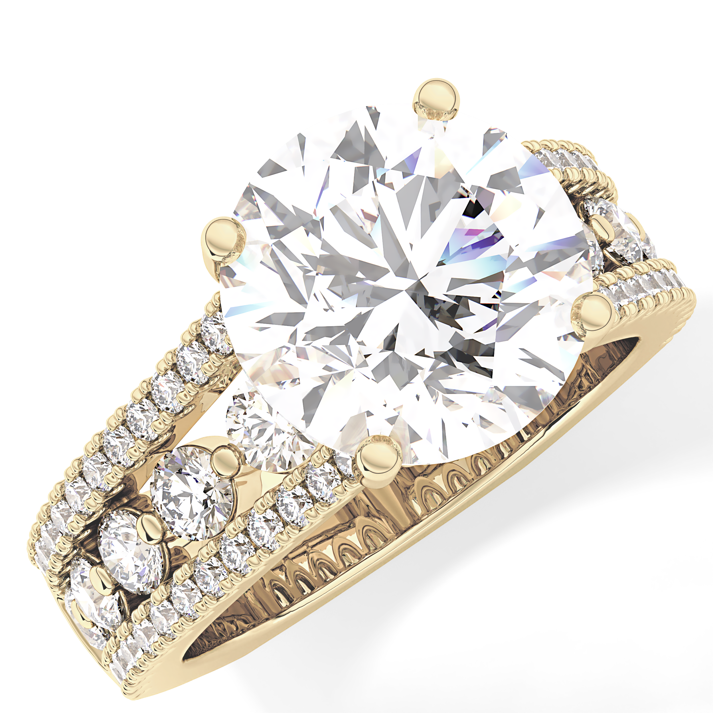 Round Split Shank & Pave Lab Grown Diamond Engagement Ring