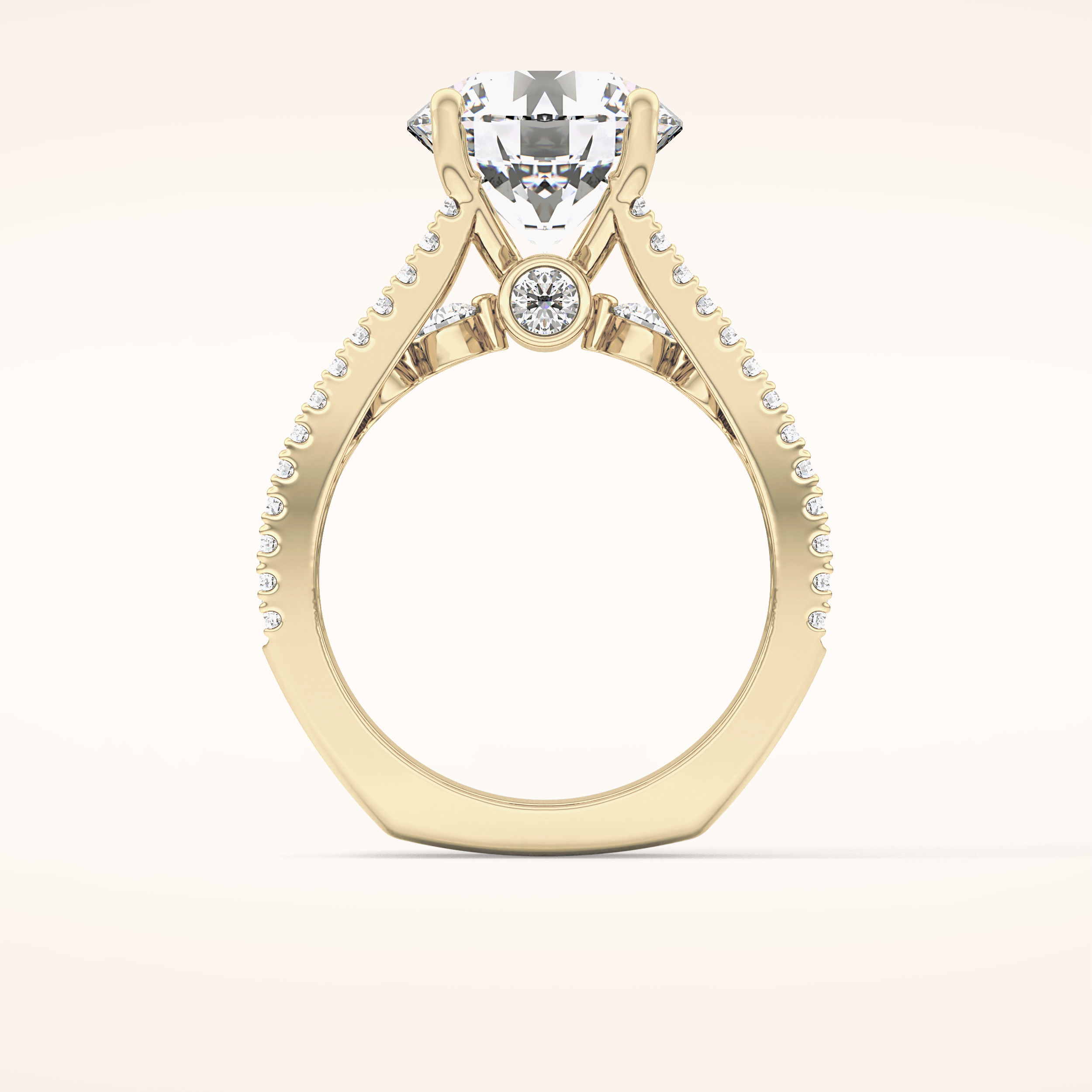 3.91 CT Round Shaped Split Shank & Pave Moissanite Engagement Ring