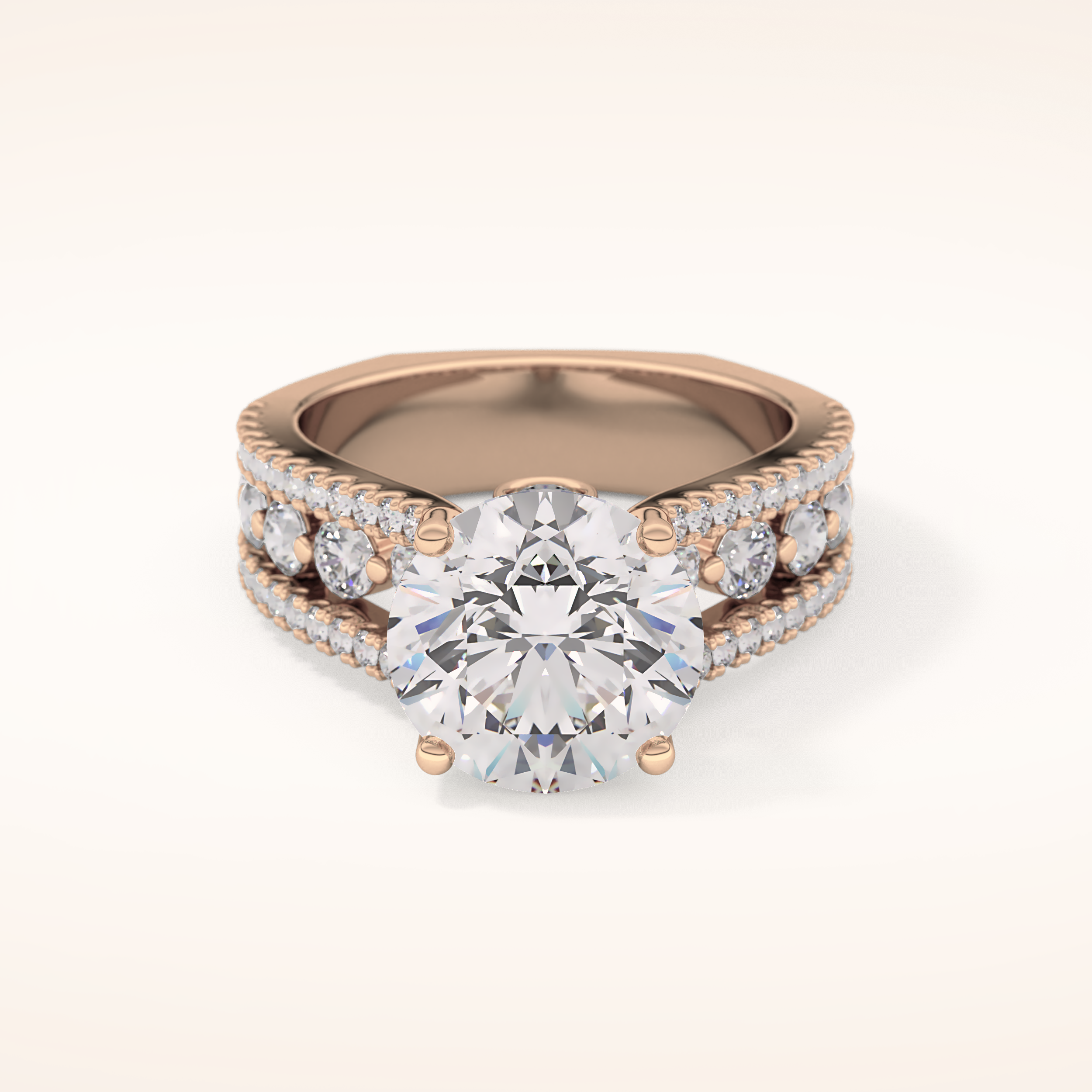 3.91 CT Round Shaped Split Shank & Pave Moissanite Engagement Ring
