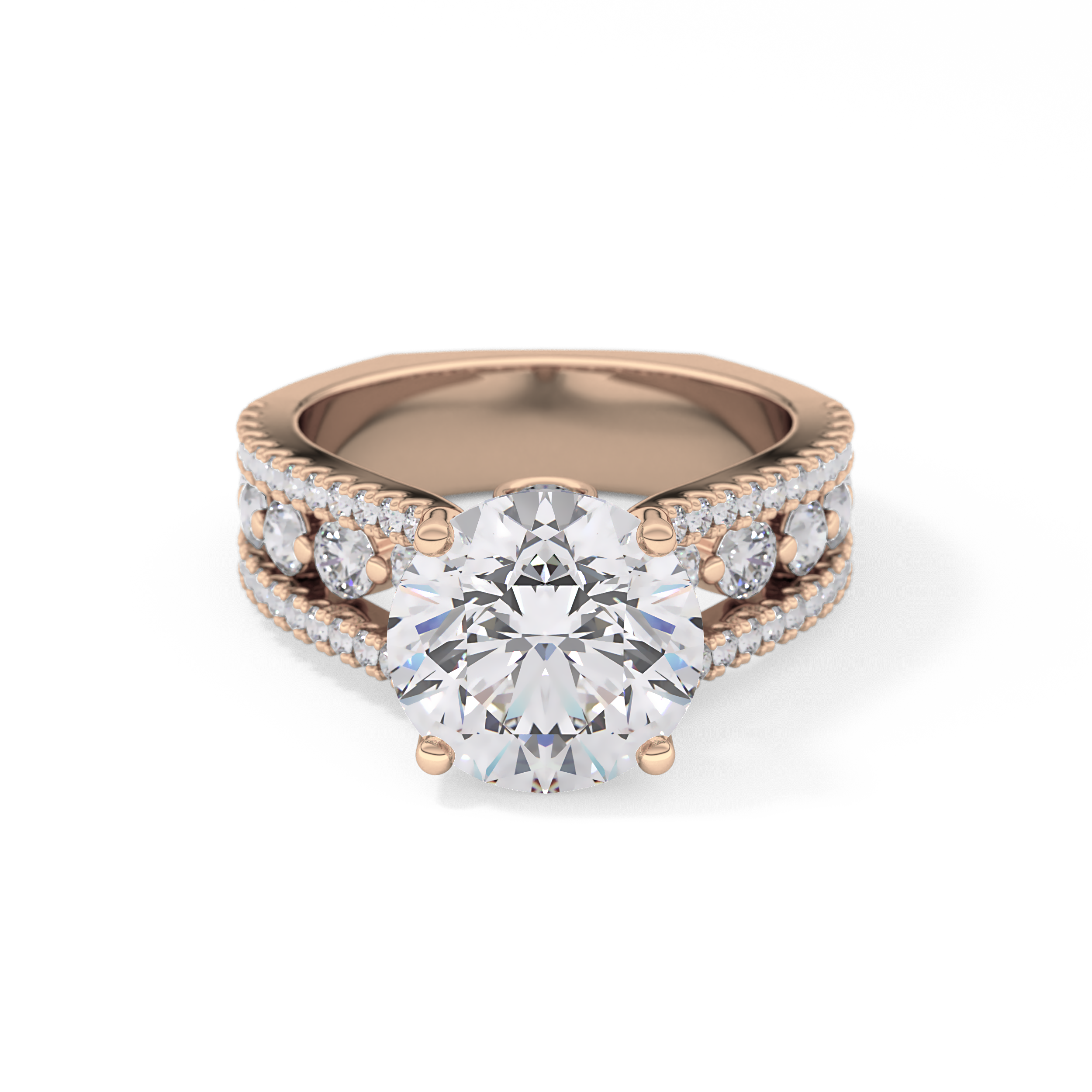 Round Split Shank & Pave Lab Grown Diamond Engagement Ring