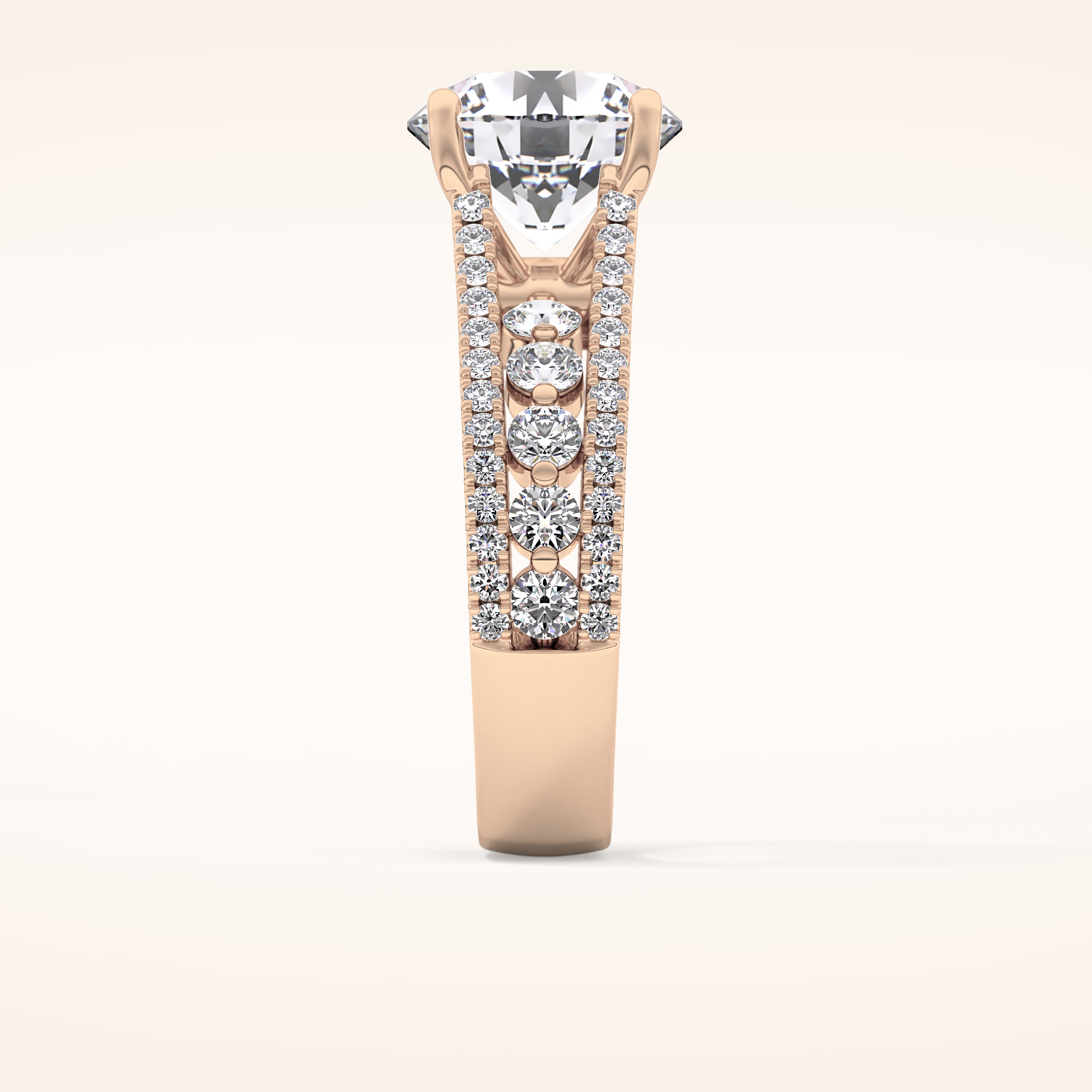 3.91 CT Round Shaped Split Shank & Pave Moissanite Engagement Ring