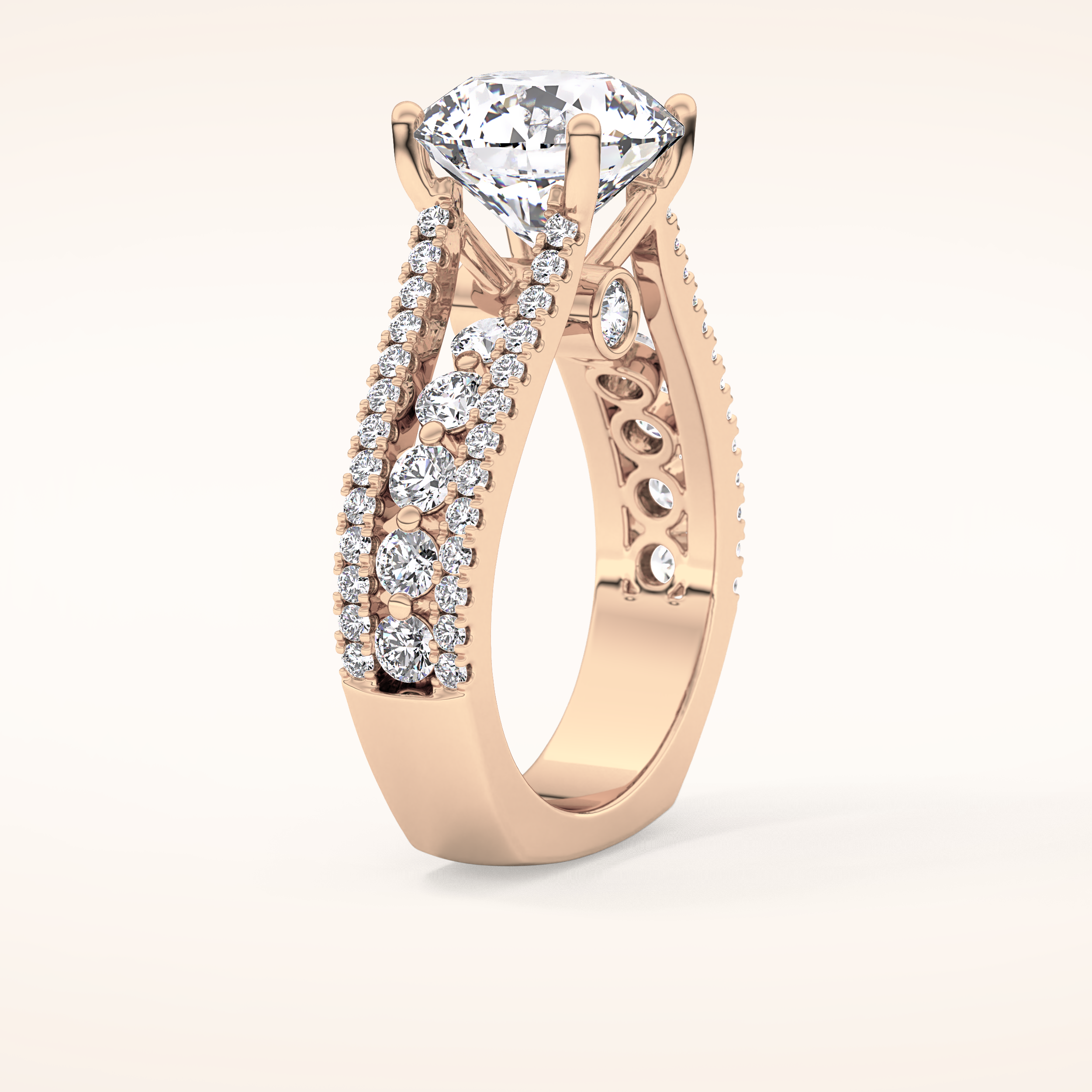 3.91 CT Round Shaped Split Shank & Pave Moissanite Engagement Ring