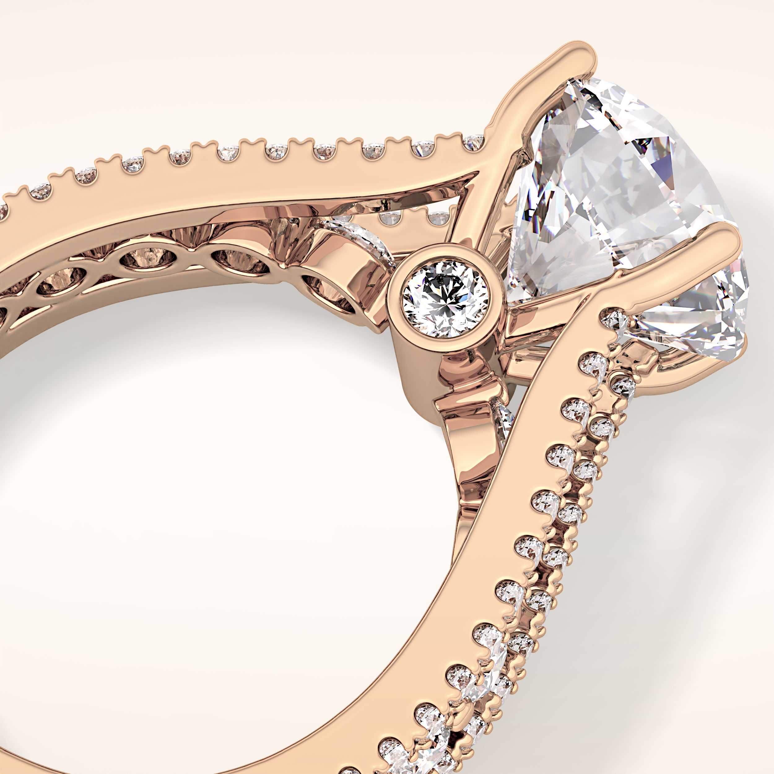 3.91 CT Round Shaped Split Shank & Pave Moissanite Engagement Ring