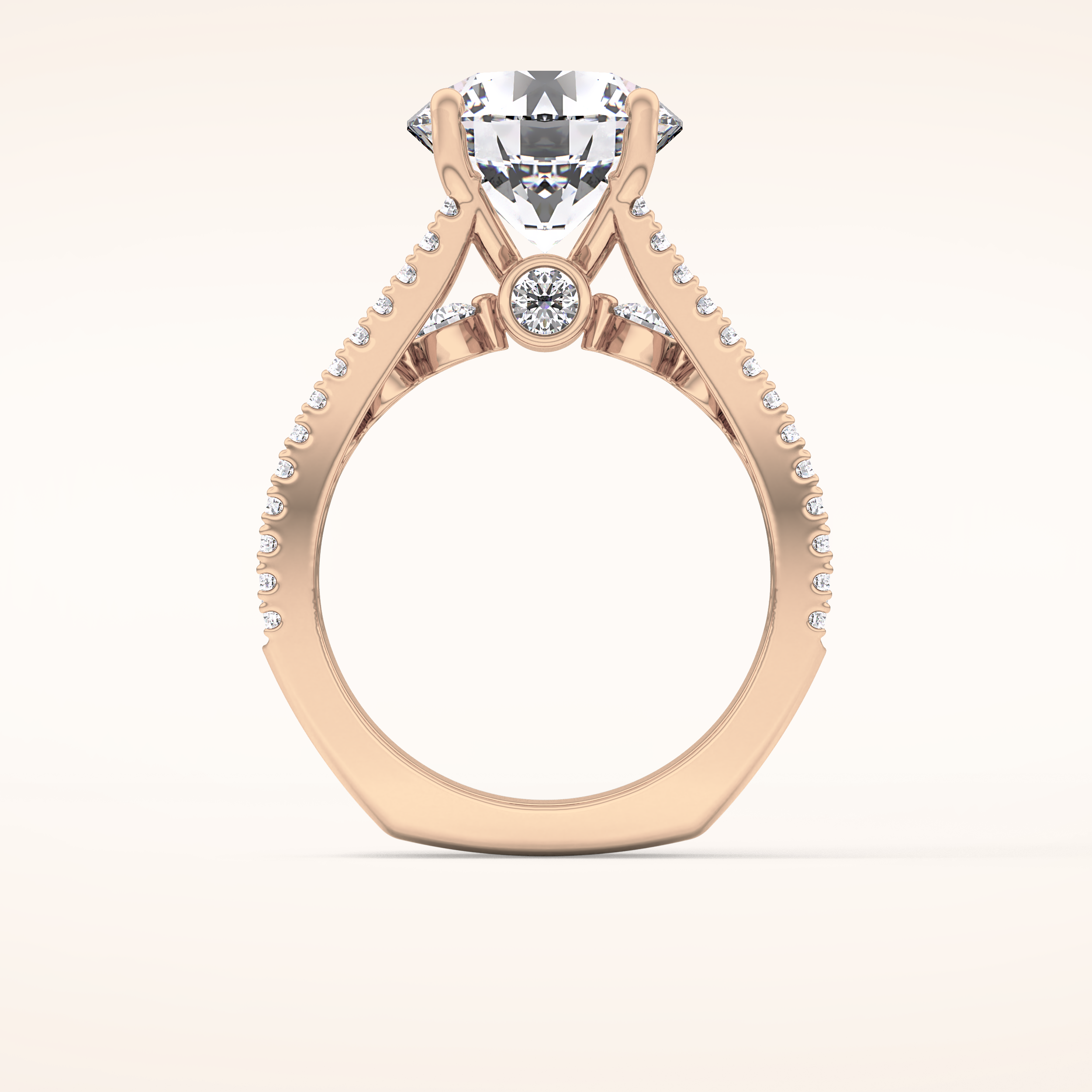 3.91 CT Round Shaped Split Shank & Pave Moissanite Engagement Ring
