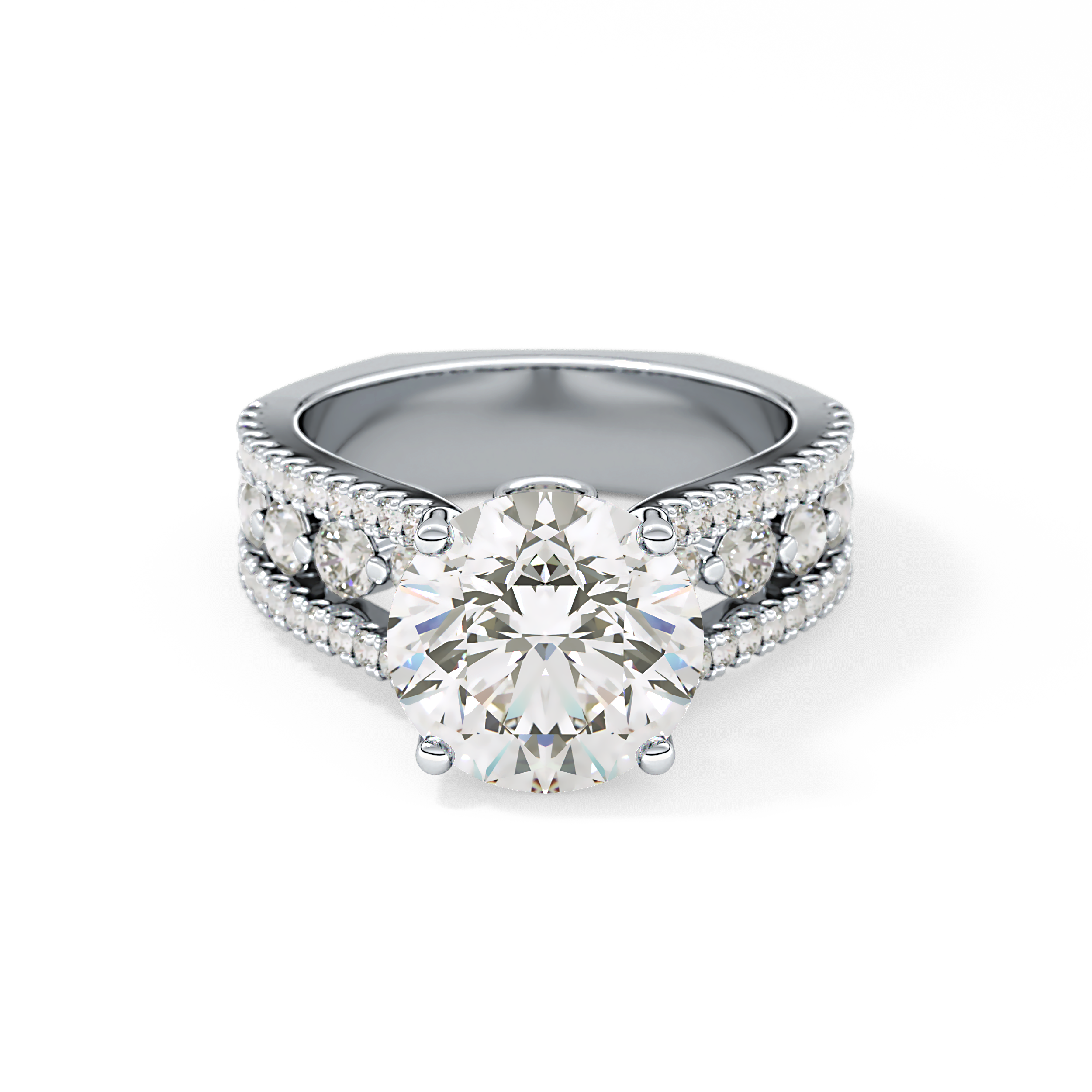 Round Split Shank & Pave Lab Grown Diamond Engagement Ring