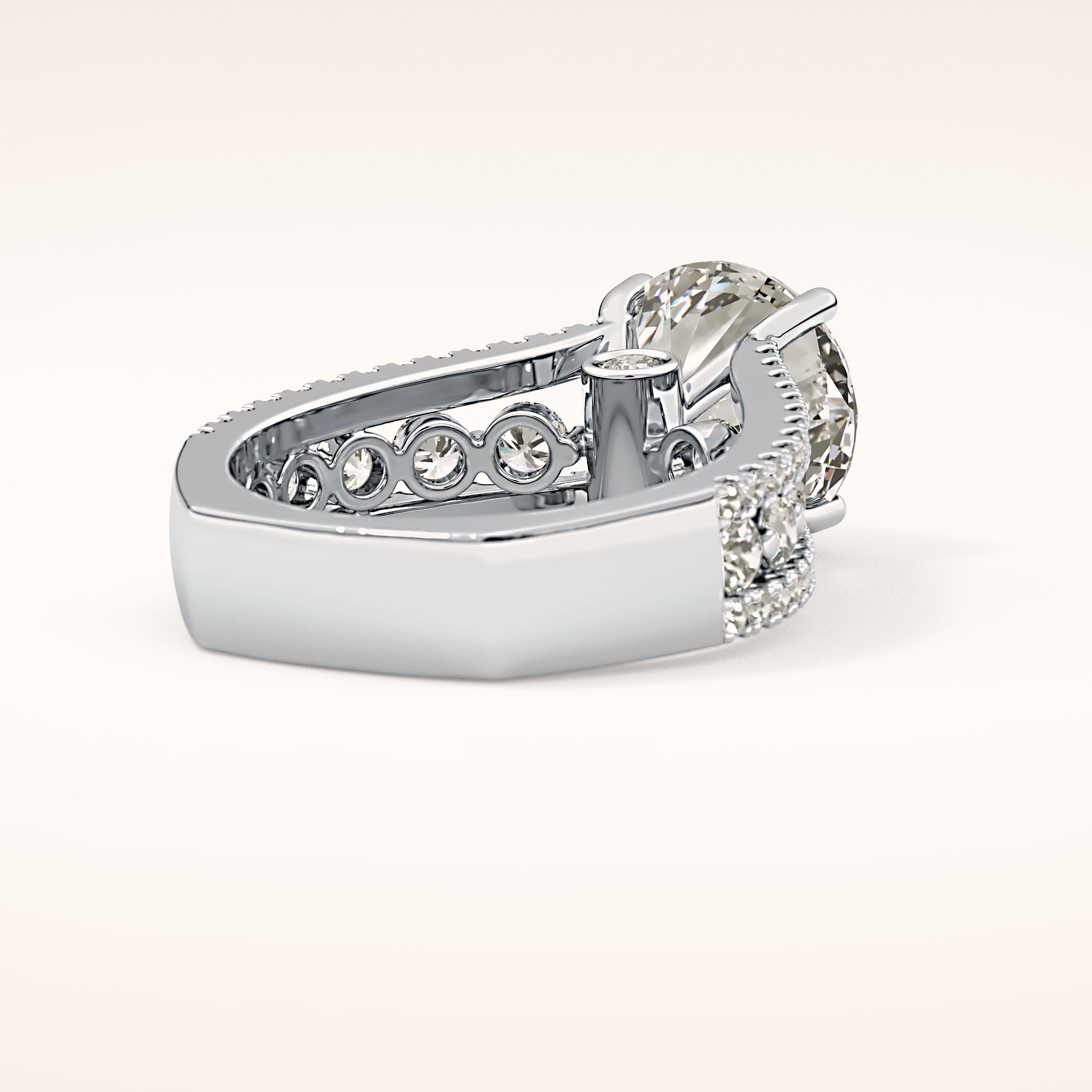 3.91 CT Round Shaped Split Shank & Pave Moissanite Engagement Ring