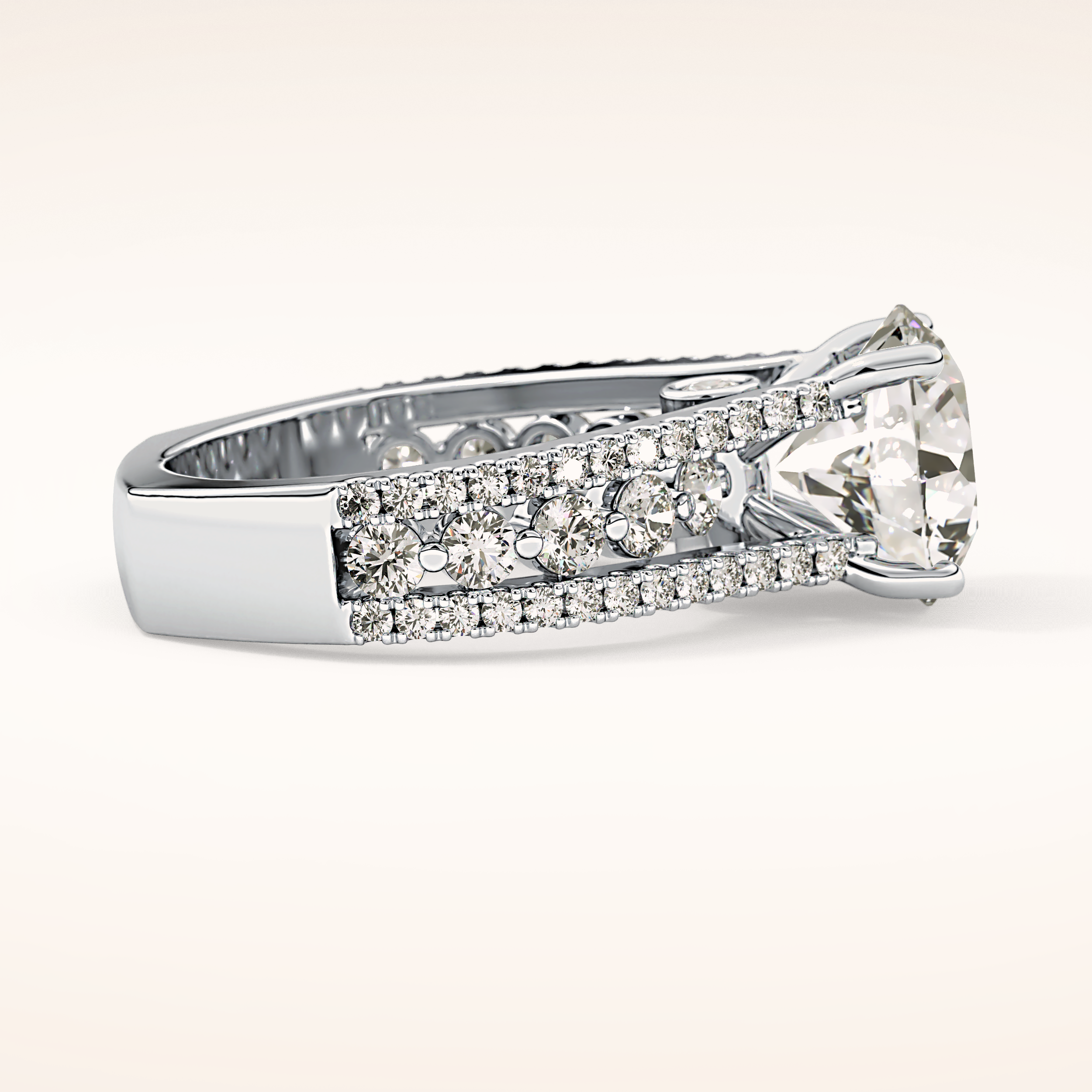 3.91 CT Round Shaped Split Shank & Pave Moissanite Engagement Ring