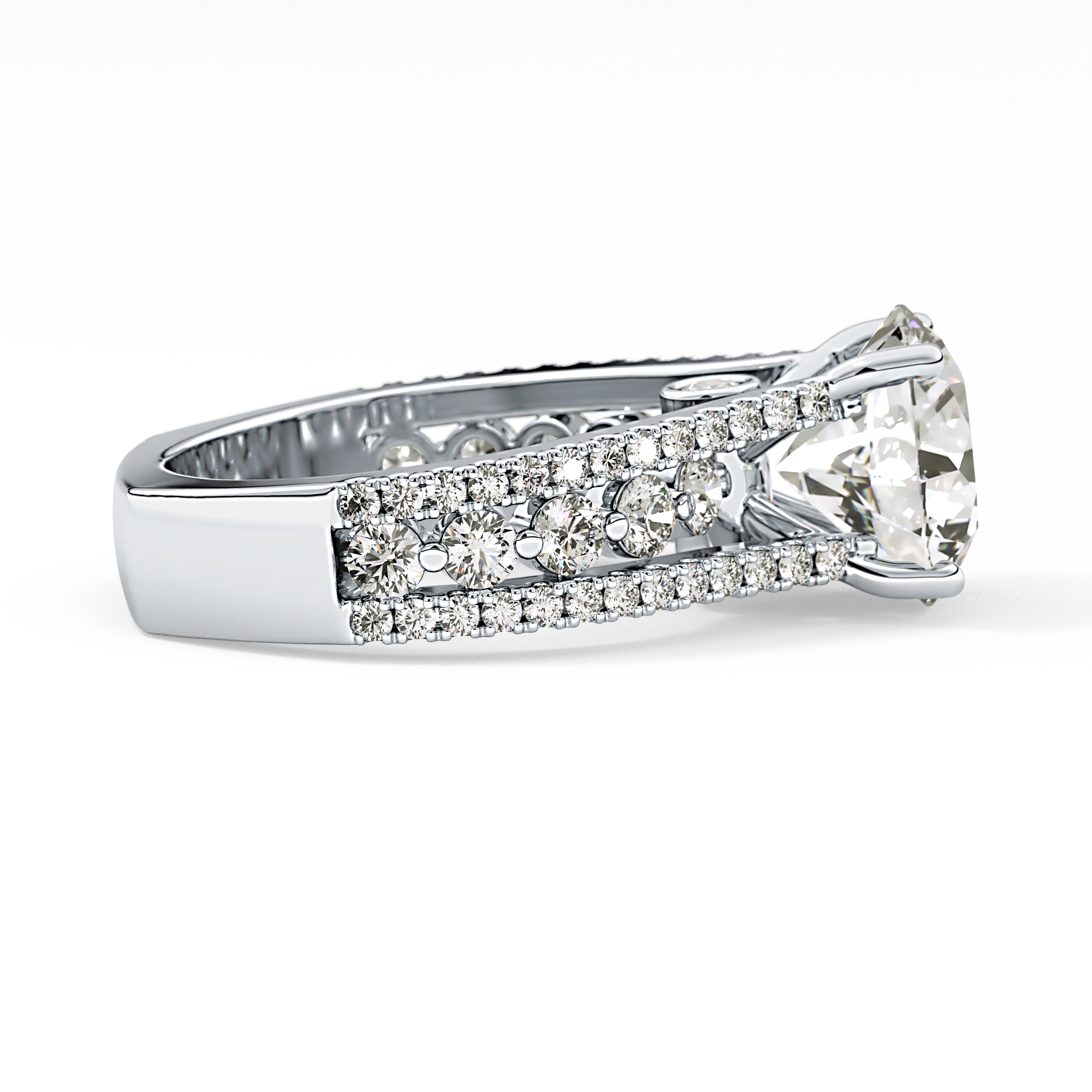 Round Split Shank & Pave Lab Grown Diamond Engagement Ring