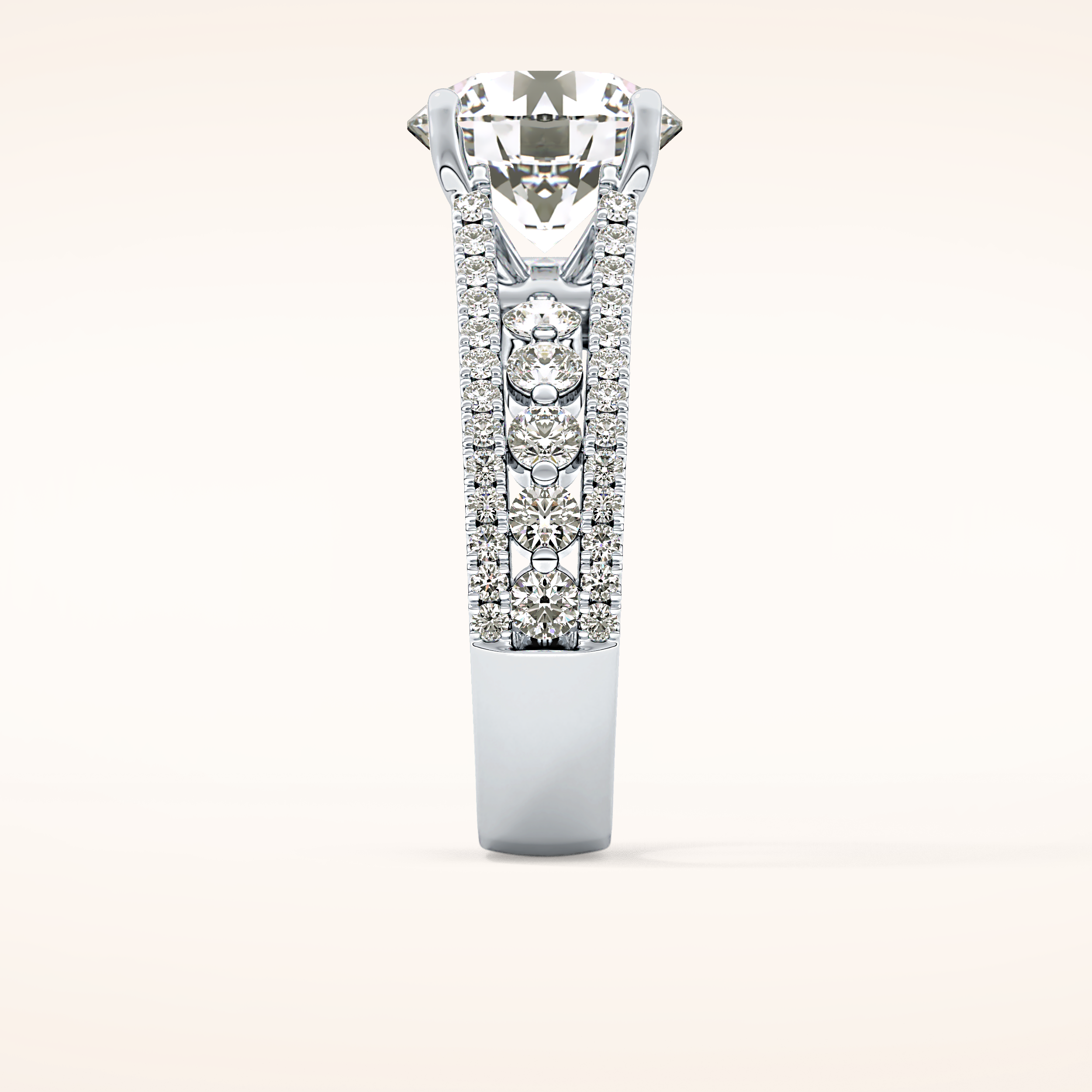 3.91 CT Round Shaped Split Shank & Pave Moissanite Engagement Ring