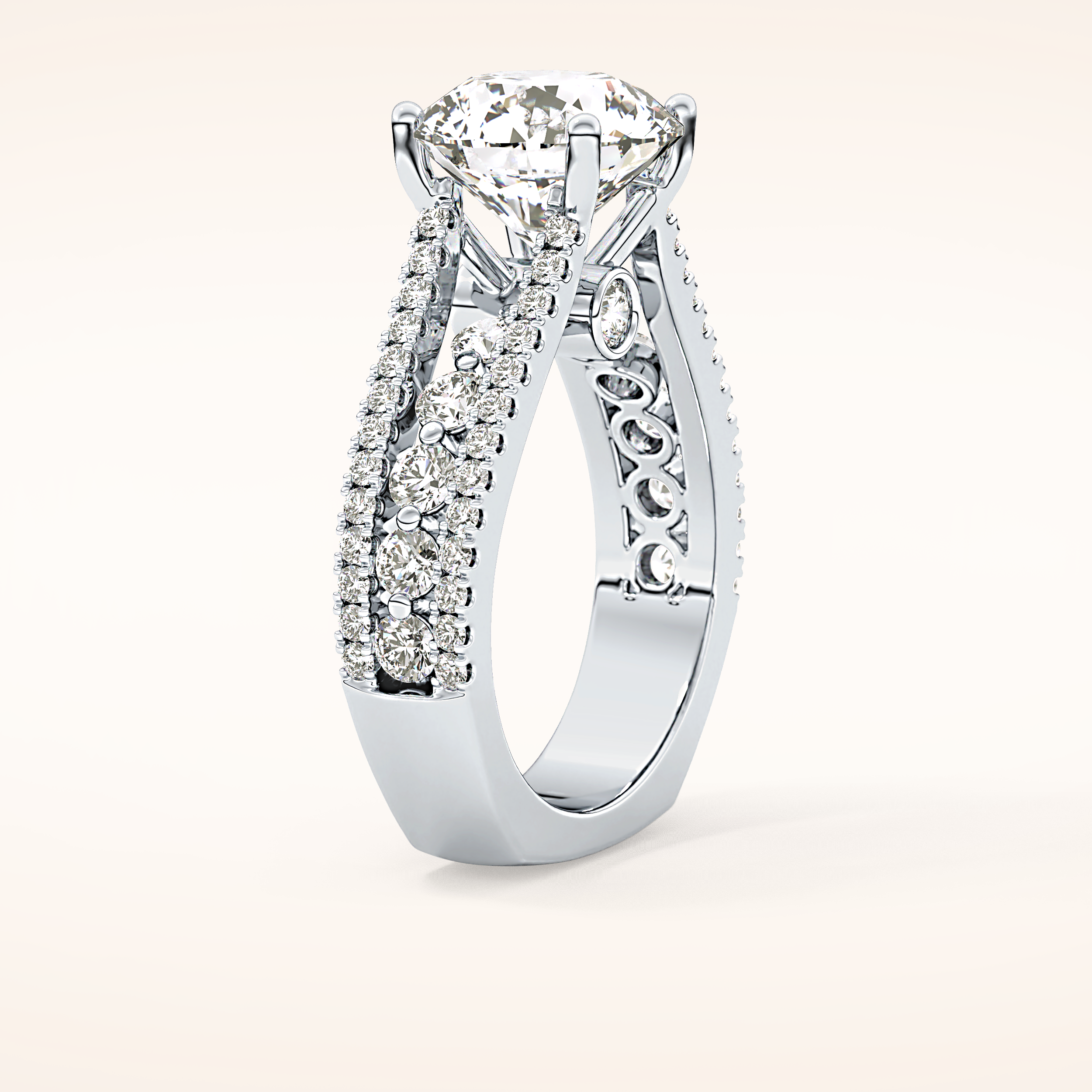 3.91 CT Round Shaped Split Shank & Pave Moissanite Engagement Ring