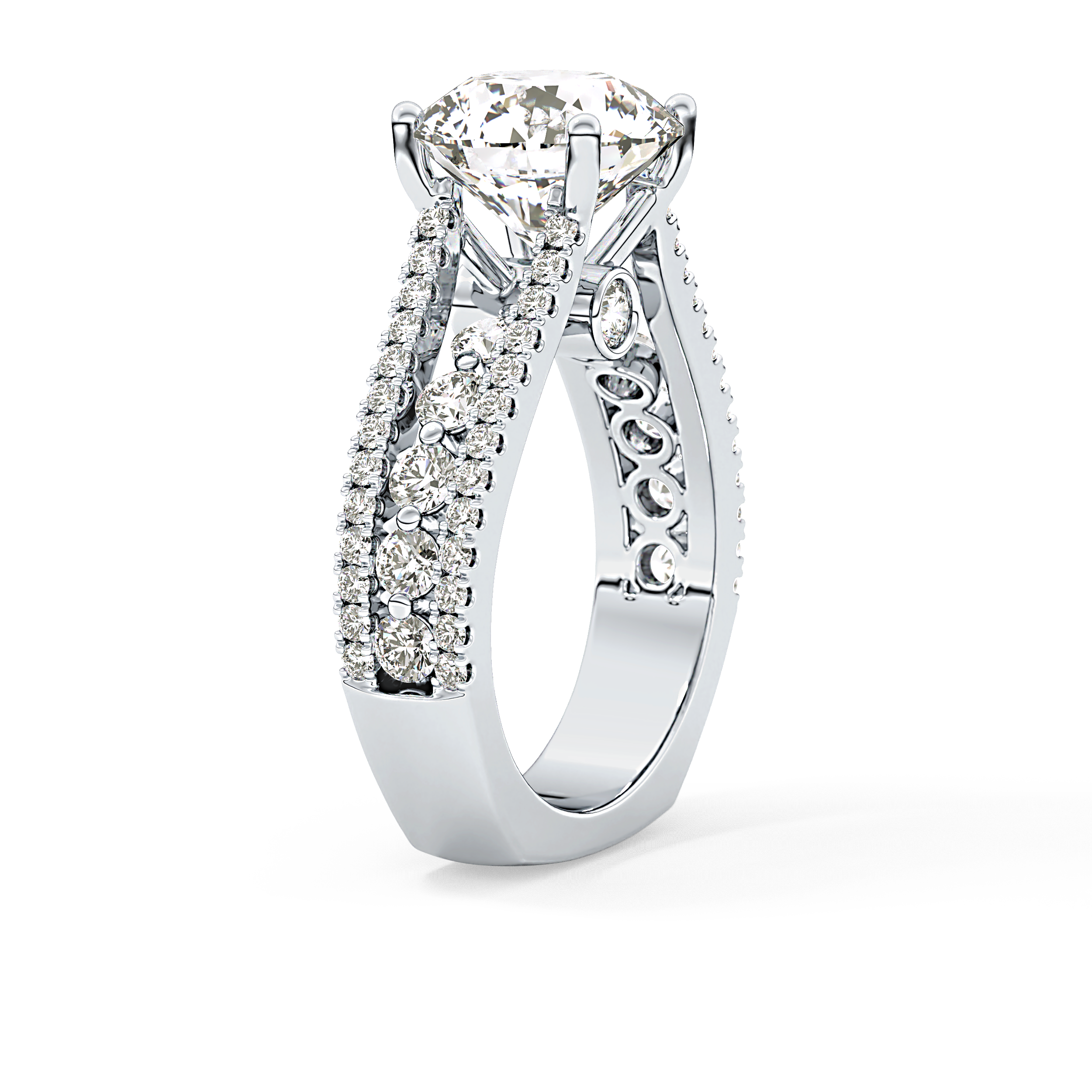 Round Split Shank & Pave Lab Grown Diamond Engagement Ring
