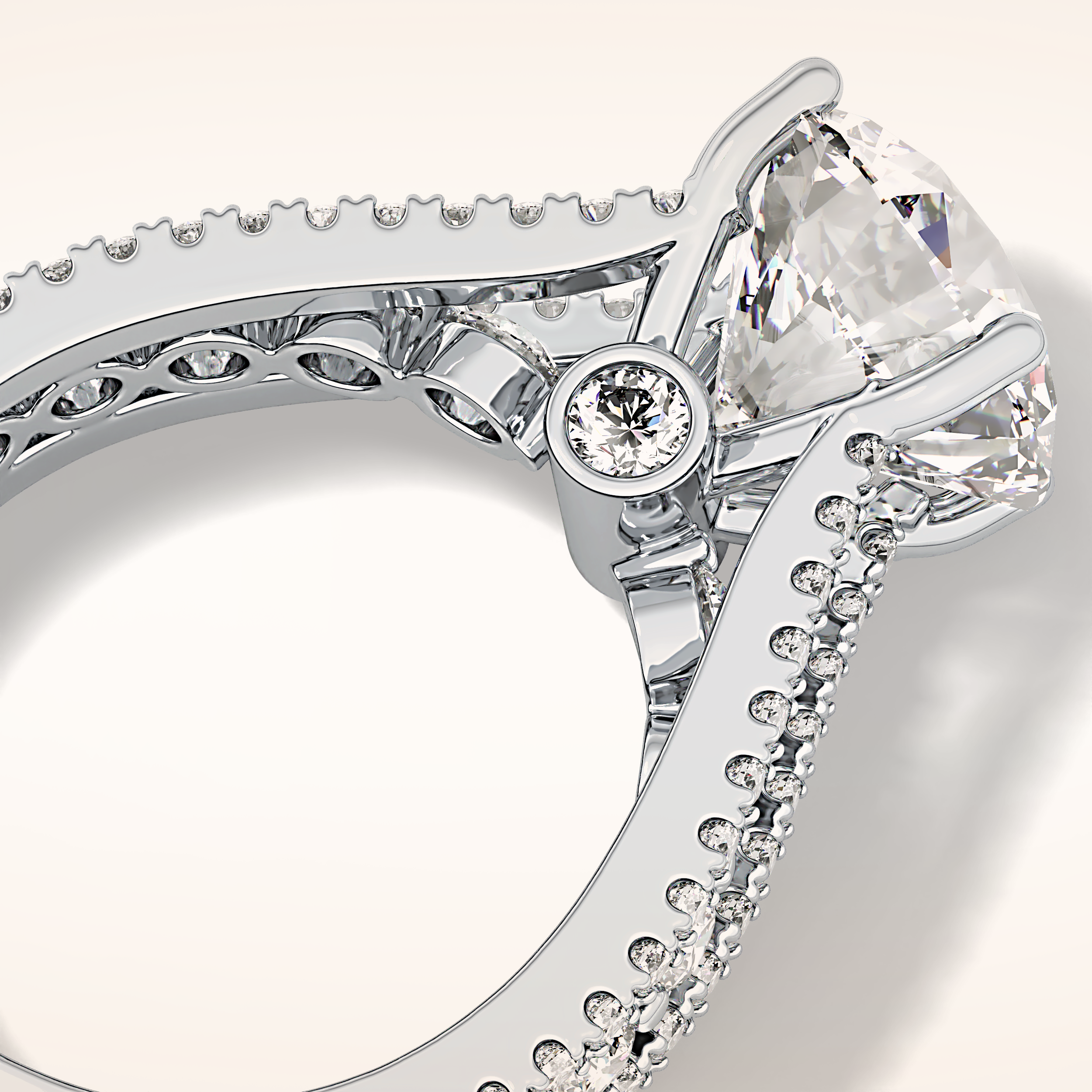 3.91 CT Round Shaped Split Shank & Pave Moissanite Engagement Ring