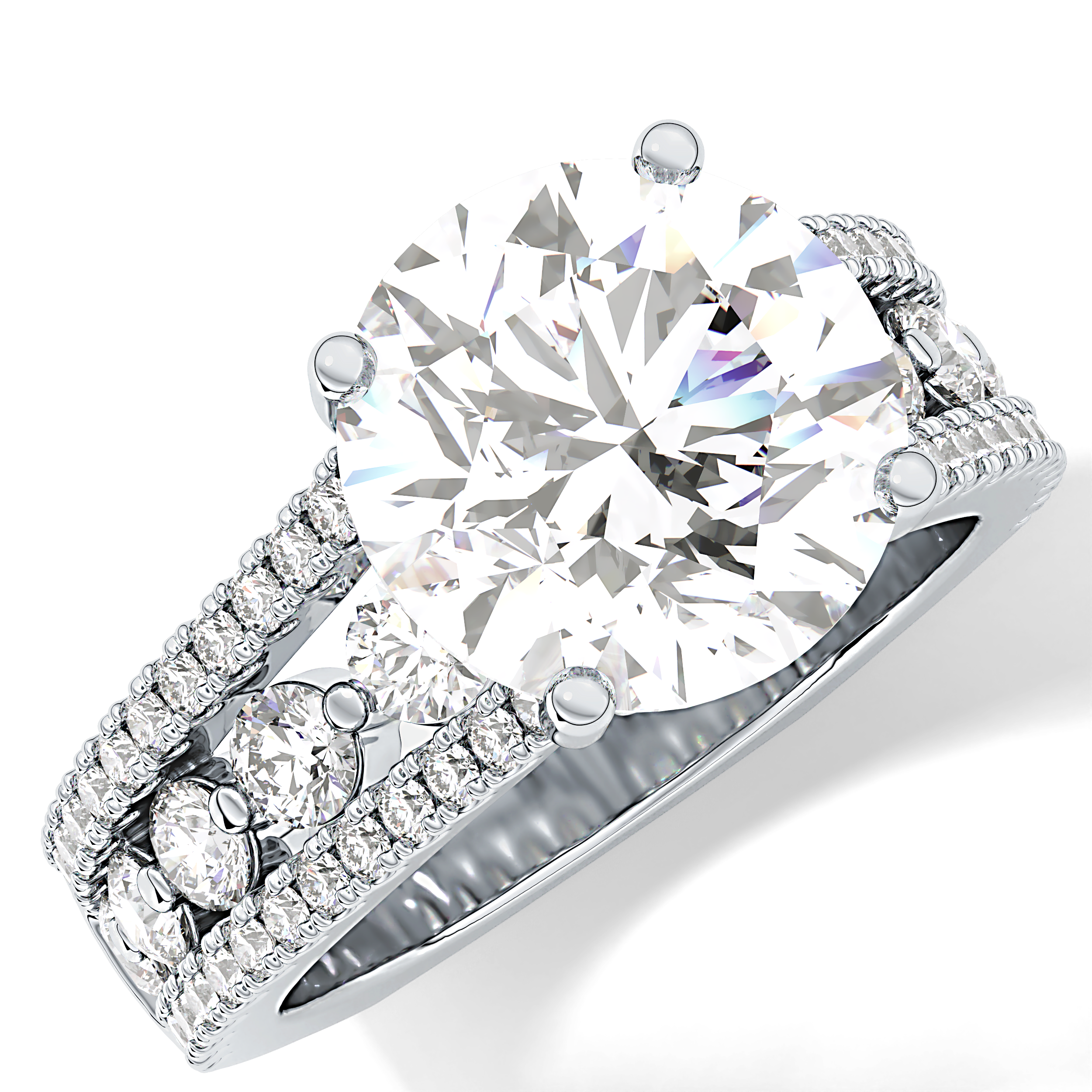 Round Split Shank & Pave Lab Grown Diamond Engagement Ring