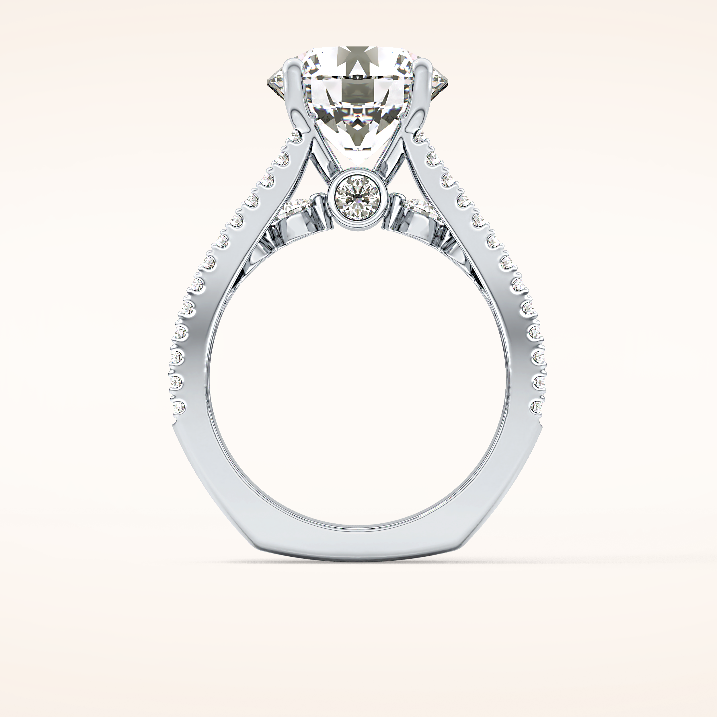 3.91 CT Round Shaped Split Shank & Pave Moissanite Engagement Ring