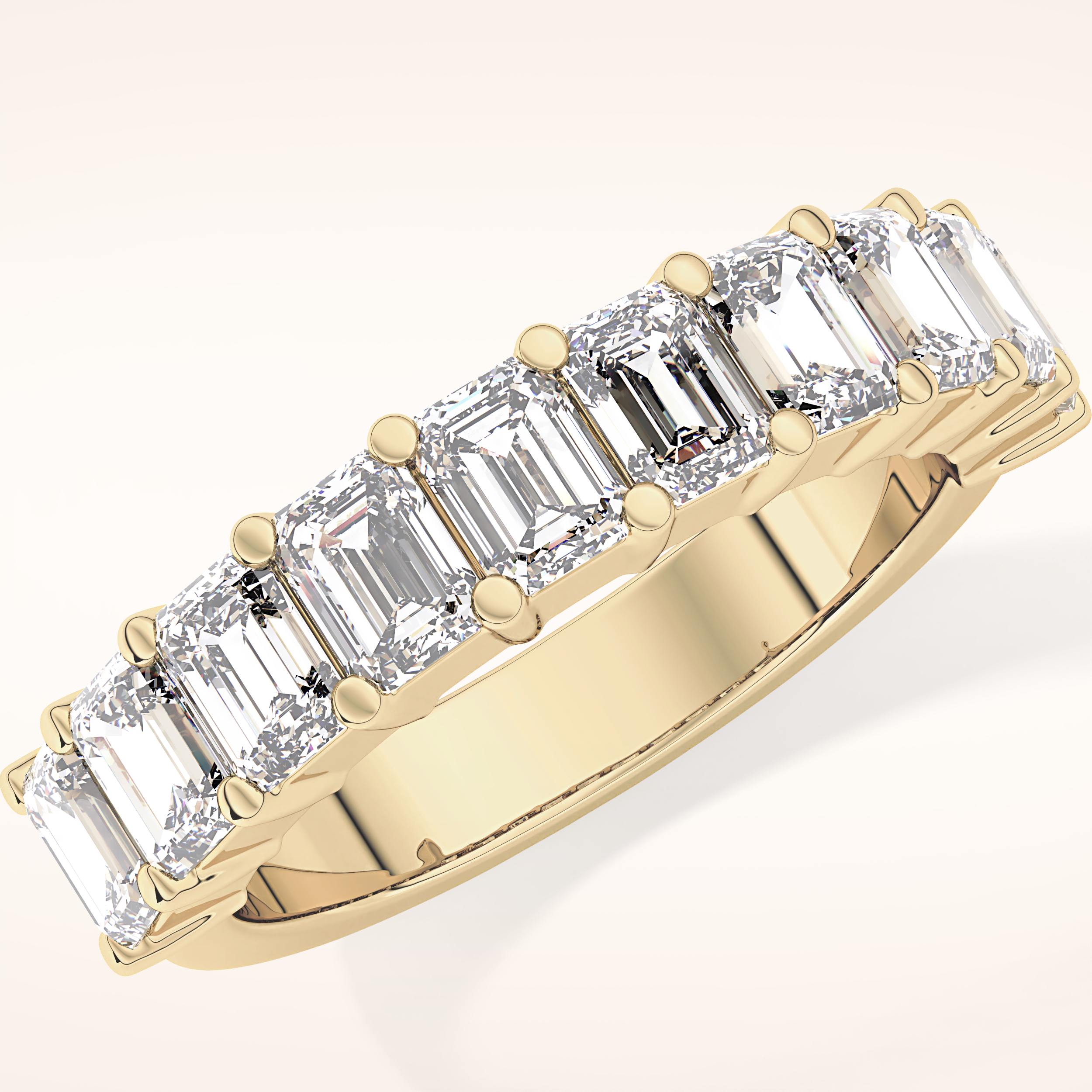 2.26 TCW Emerald Shaped Moissanite Half Eternity Wedding Band