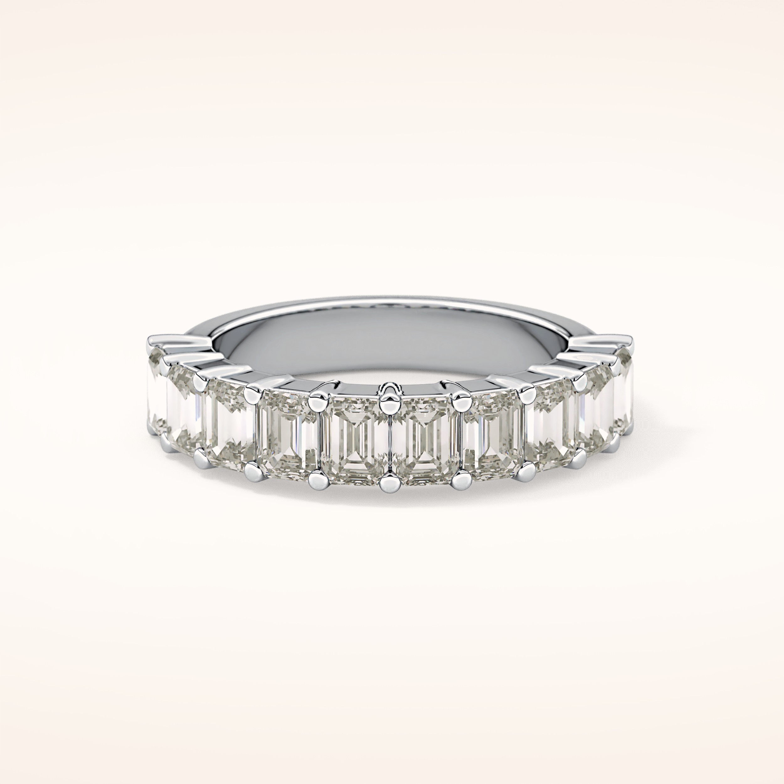 2.26 TCW Emerald Shaped Moissanite Half Eternity Wedding Band