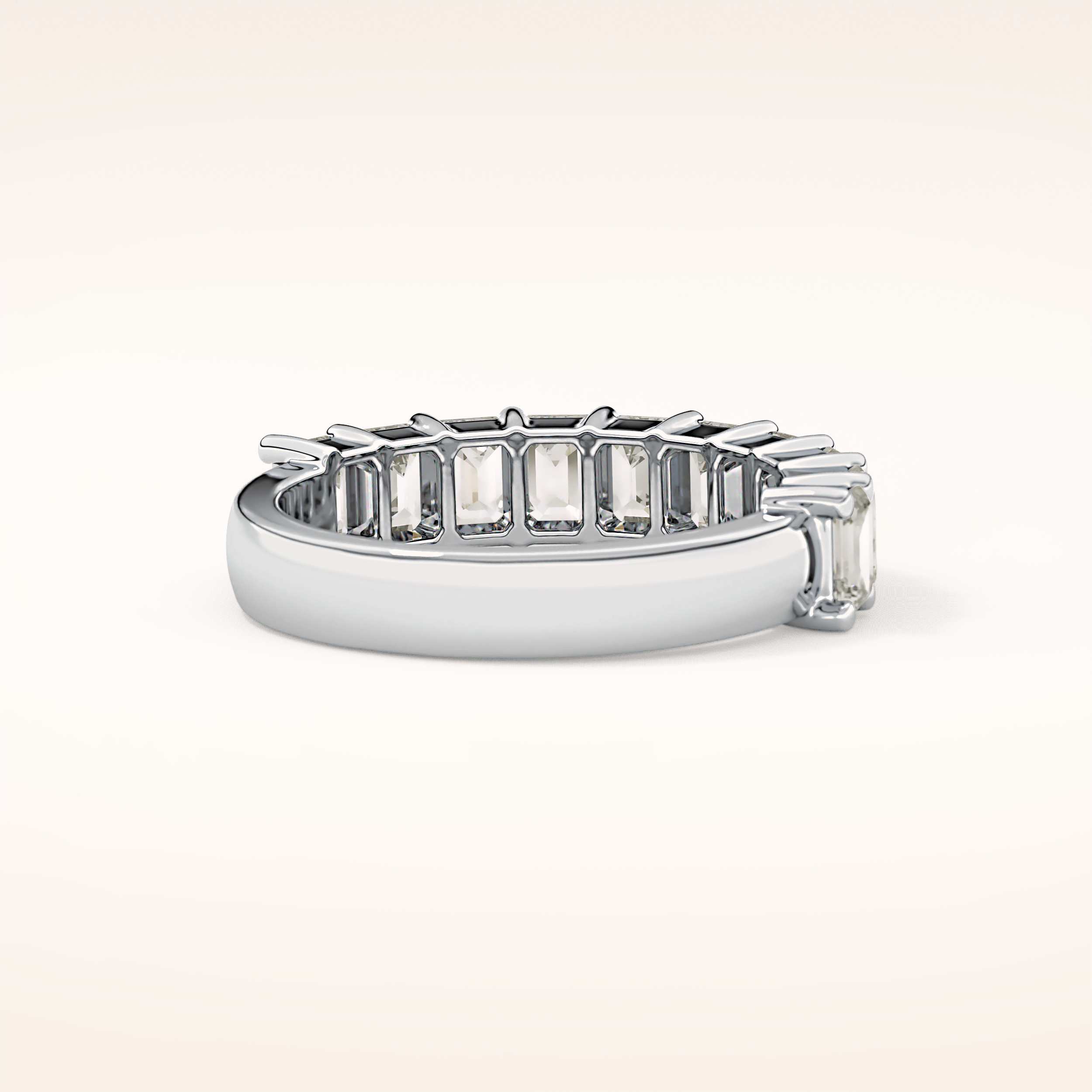 2.26 TCW Emerald Shaped Moissanite Half Eternity Wedding Band