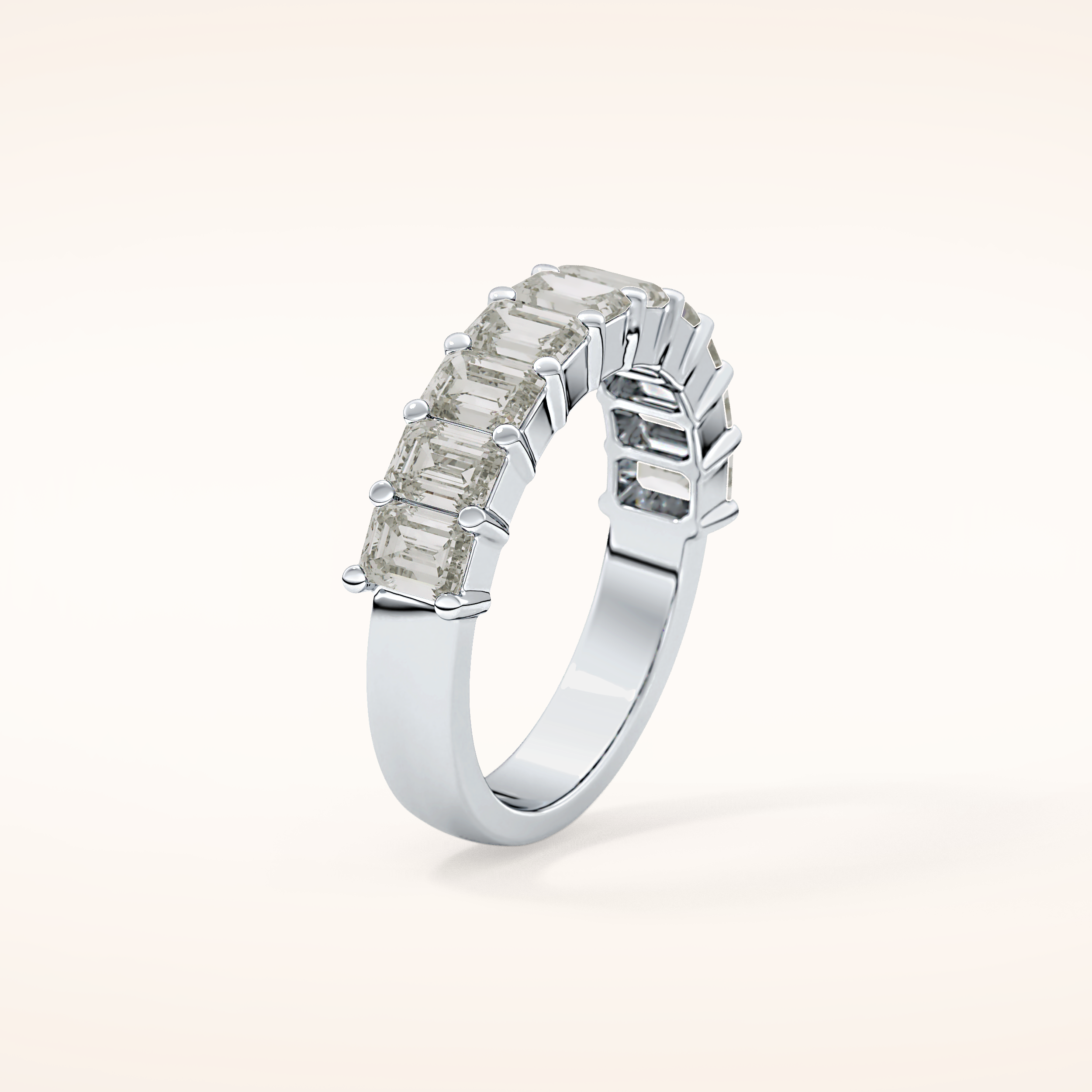 2.26 TCW Emerald Shaped Moissanite Half Eternity Wedding Band