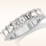 2.26 TCW Emerald Shaped Moissanite Half Eternity Wedding Band