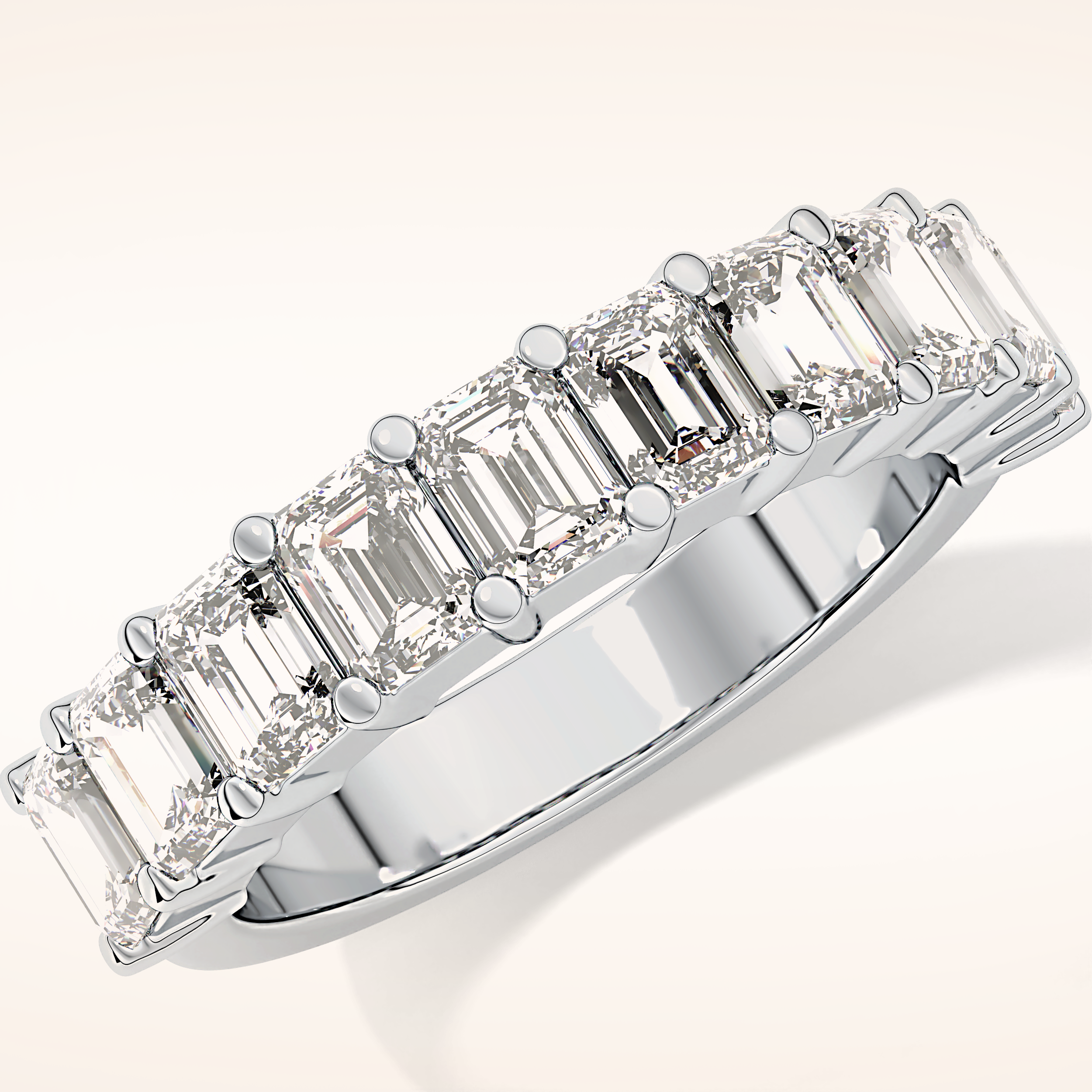 2.26 TCW Emerald Shaped Moissanite Half Eternity Wedding Band