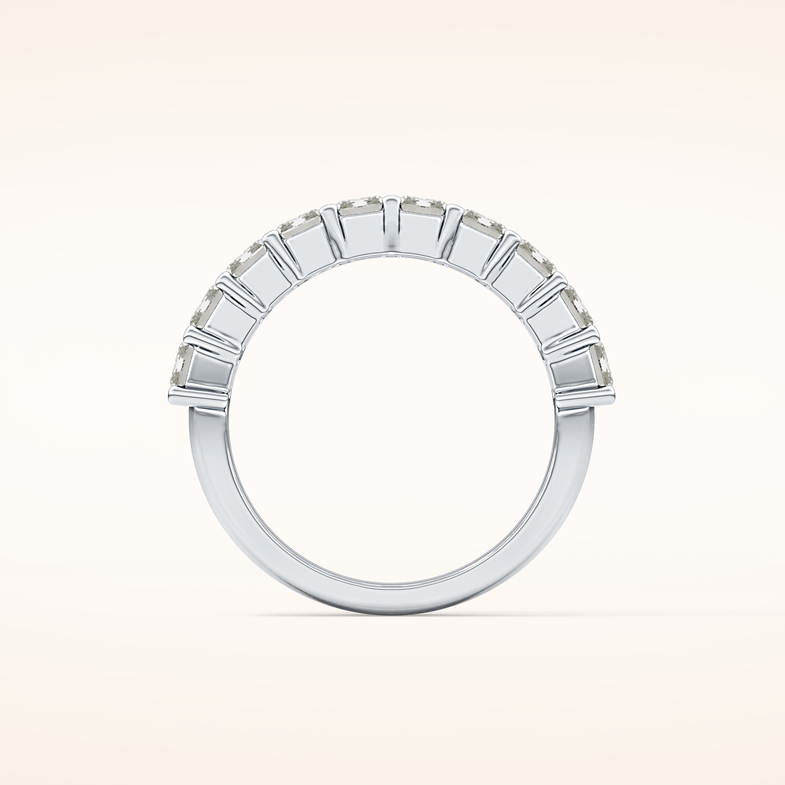 2.26 TCW Emerald Shaped Moissanite Half Eternity Wedding Band