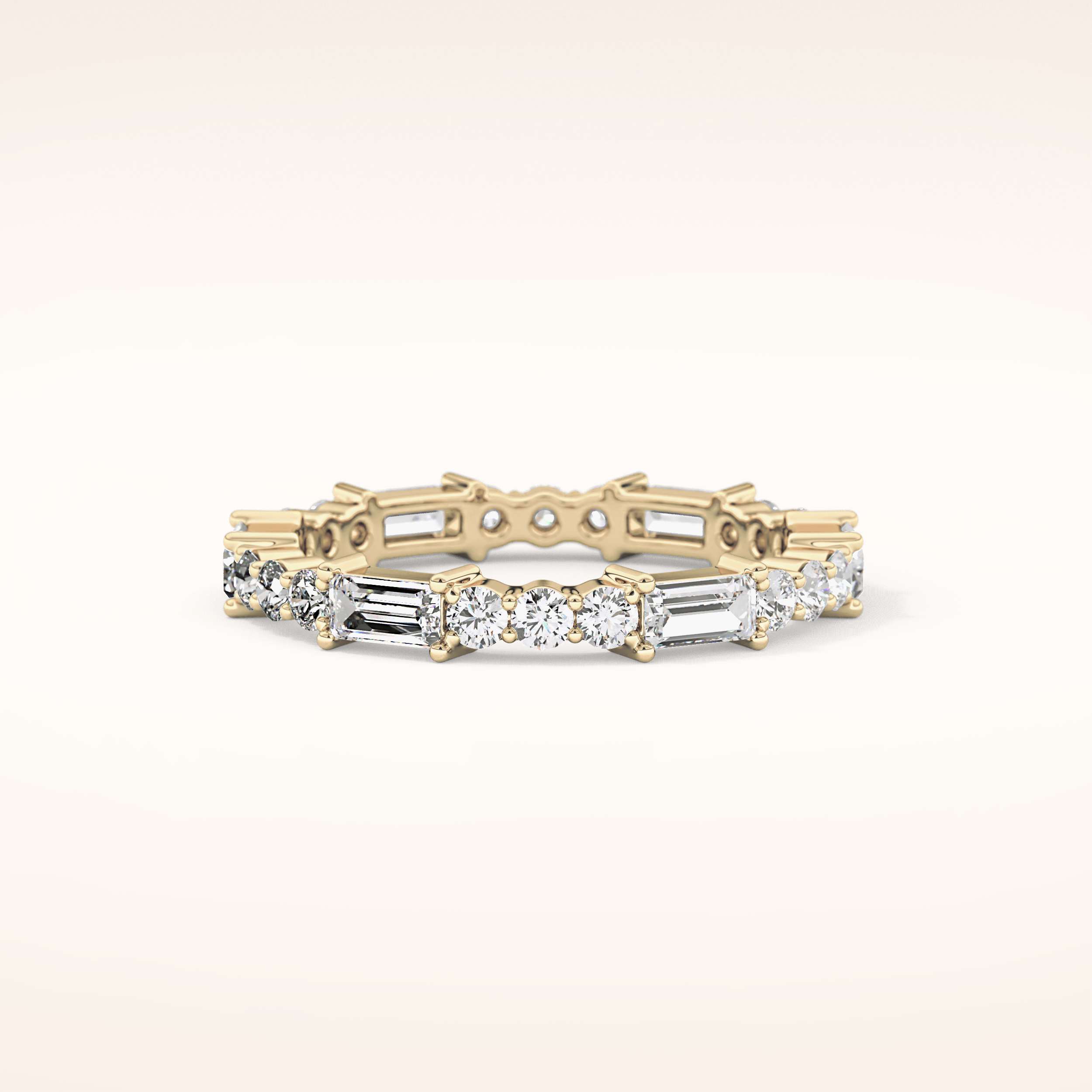 1.23 TCW Round & Baguette Shaped Moissanite Full Eternity Wedding Band