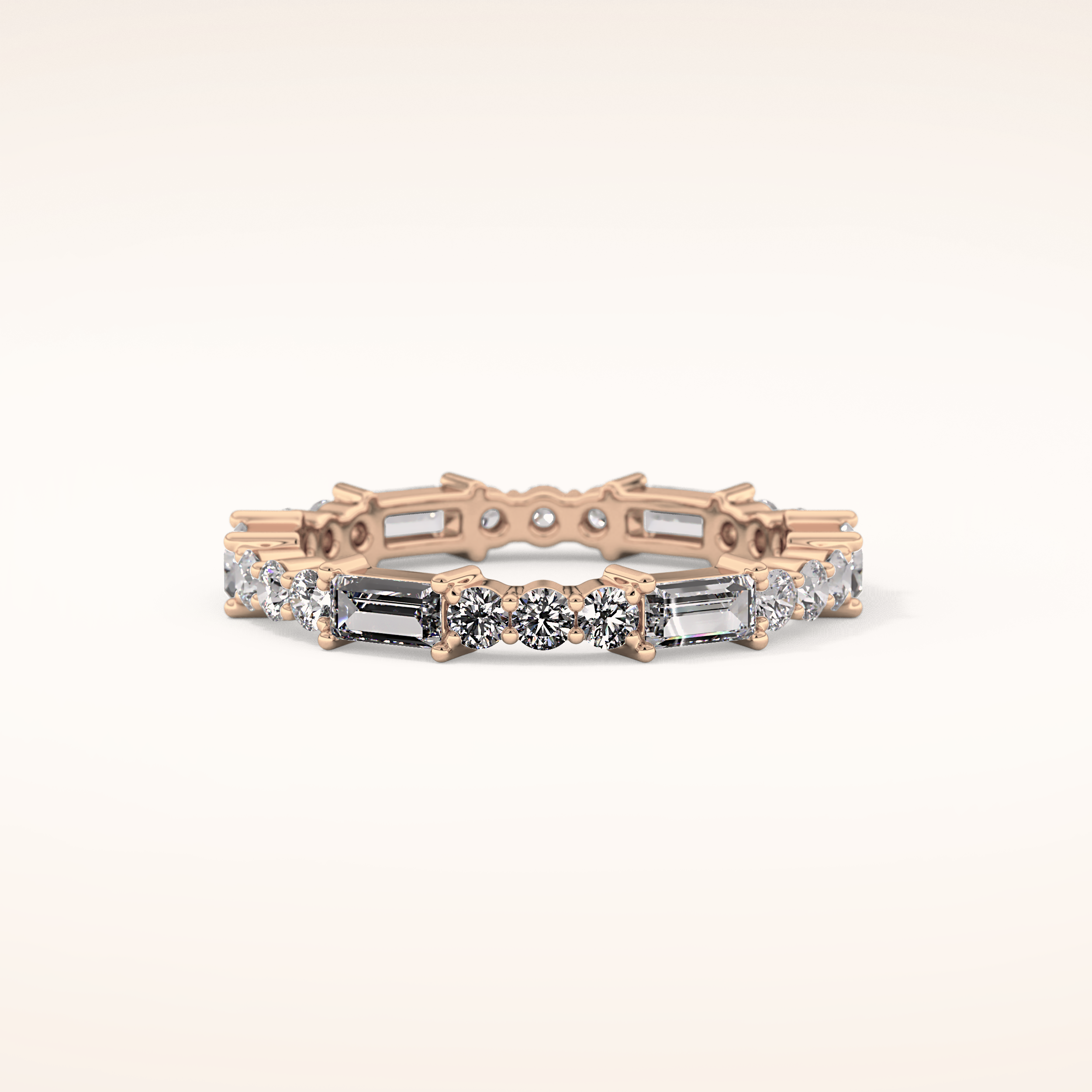 1.23 TCW Round & Baguette Shaped Moissanite Full Eternity Wedding Band