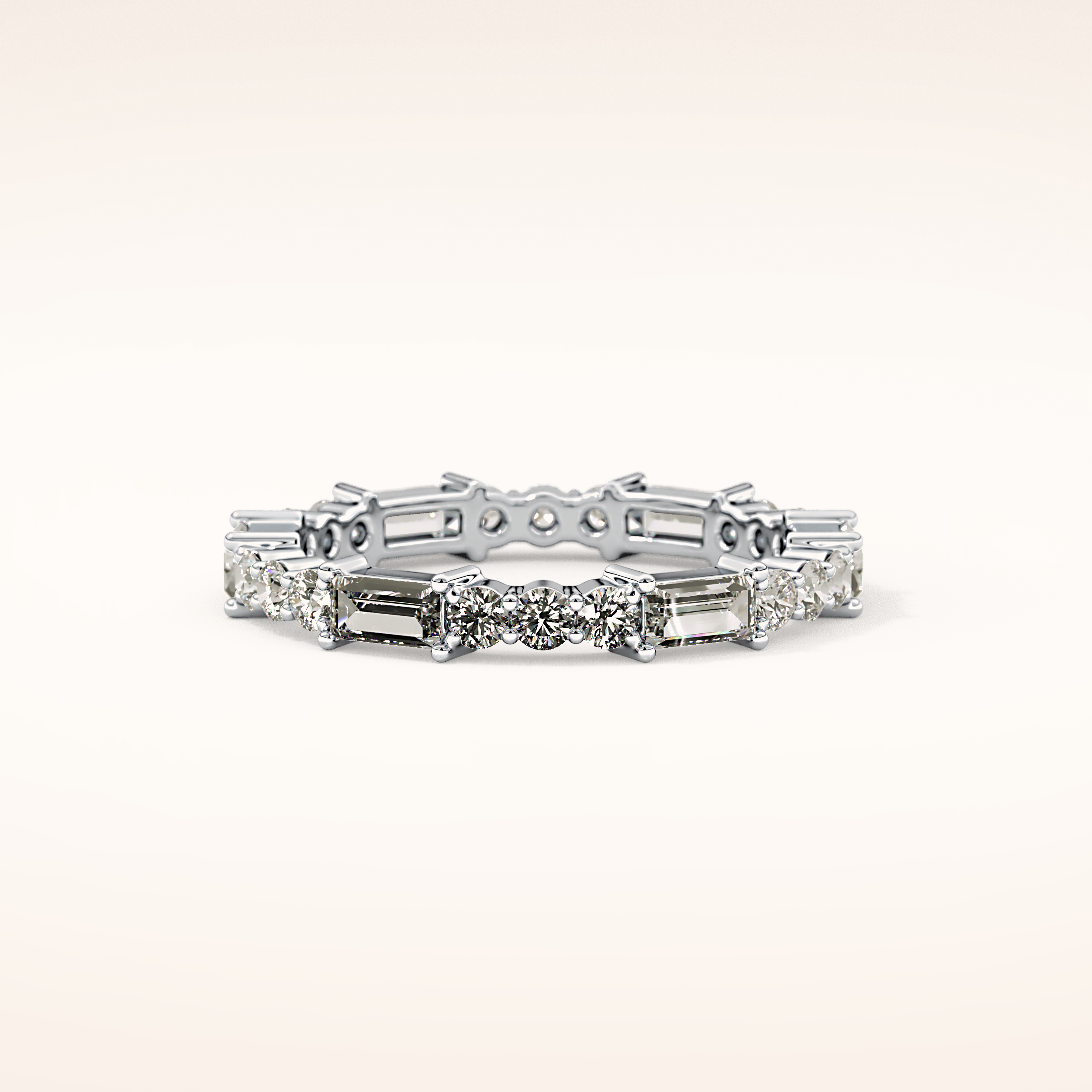 1.23 TCW Round & Baguette Shaped Moissanite Full Eternity Wedding Band