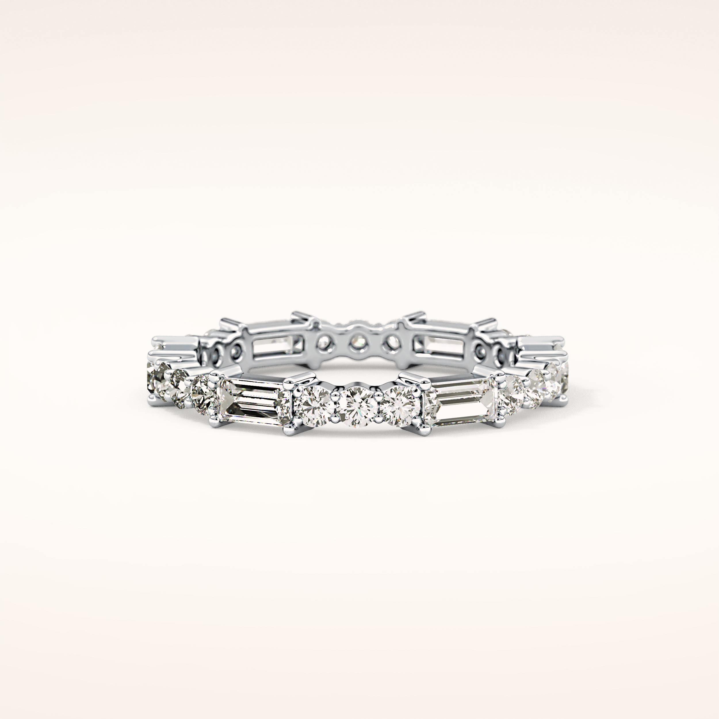 1.23 TCW Round & Baguette Shaped Moissanite Full Eternity Wedding Band