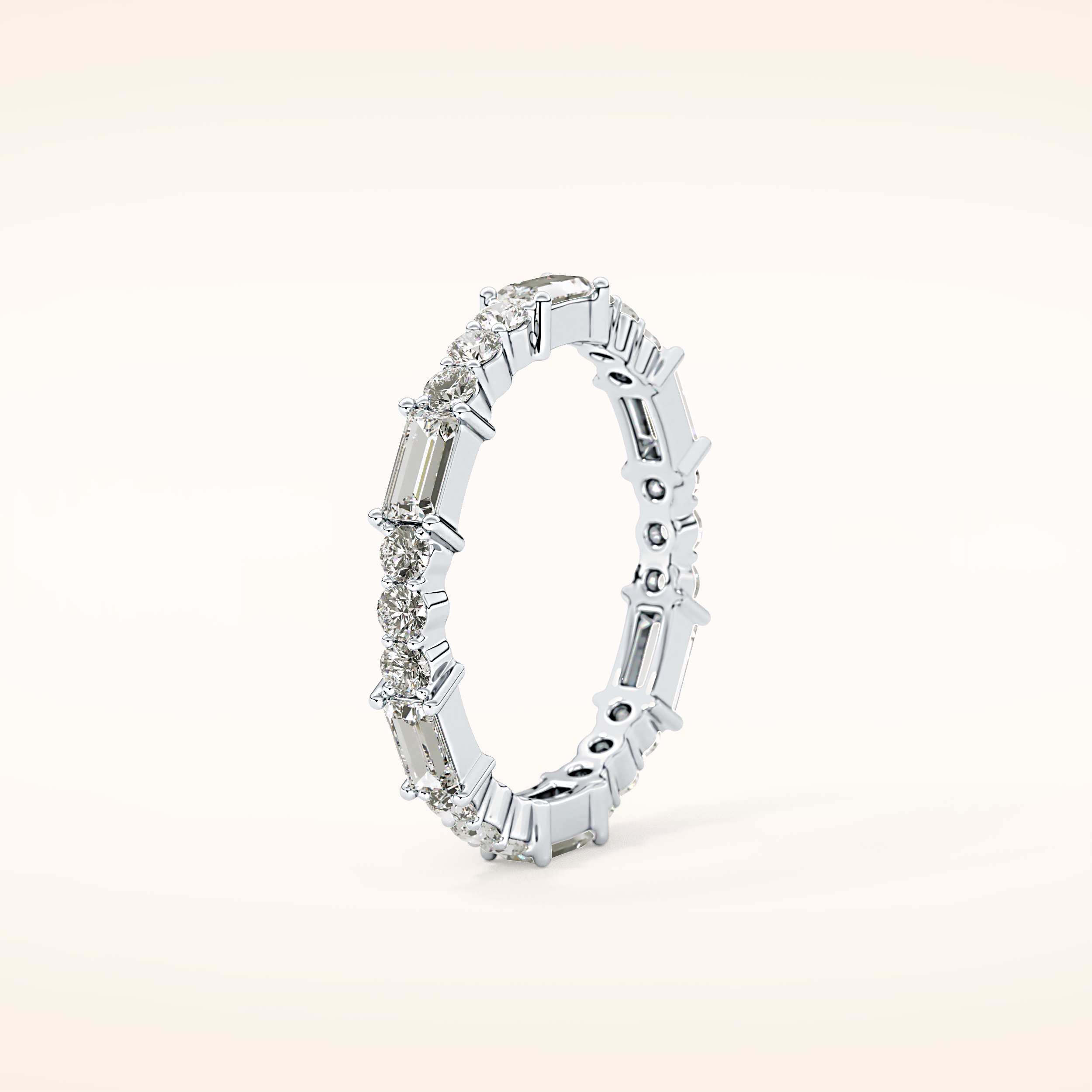 1.23 TCW Round & Baguette Shaped Moissanite Full Eternity Wedding Band
