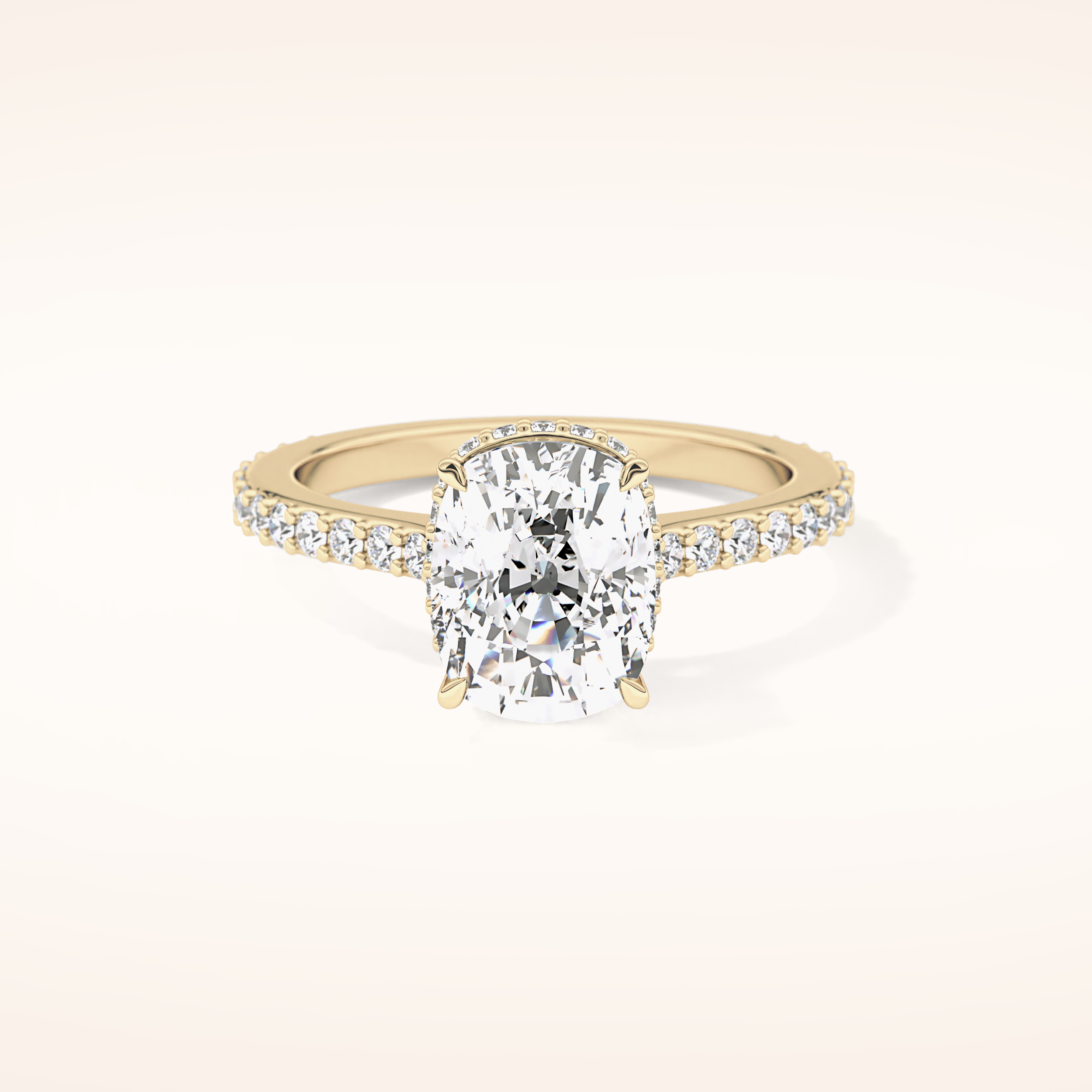 3.55 CT Cushion Shaped Hidden Halo & Pave Moissanite Engagement Ring