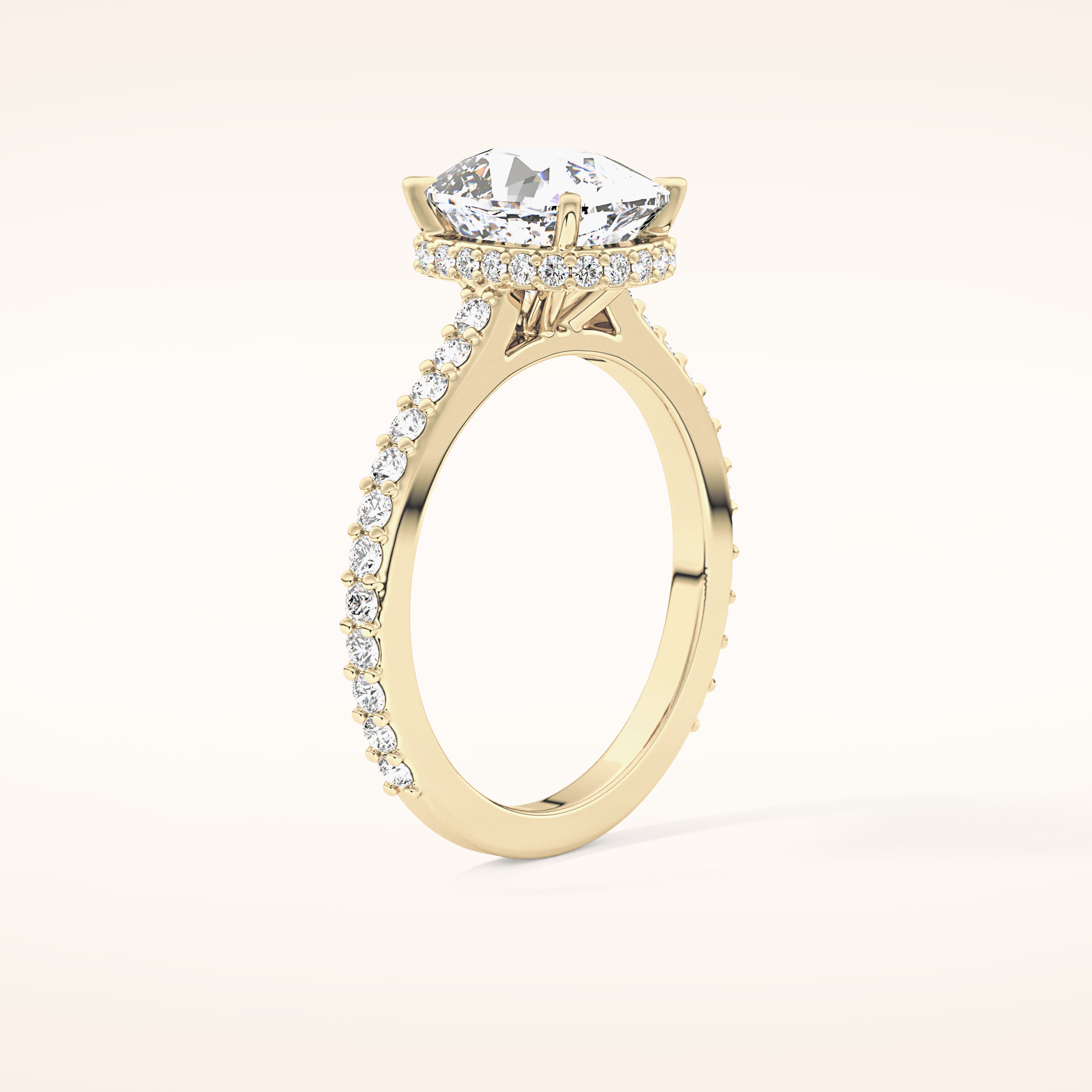 3.55 CT Cushion Shaped Hidden Halo & Pave Moissanite Engagement Ring