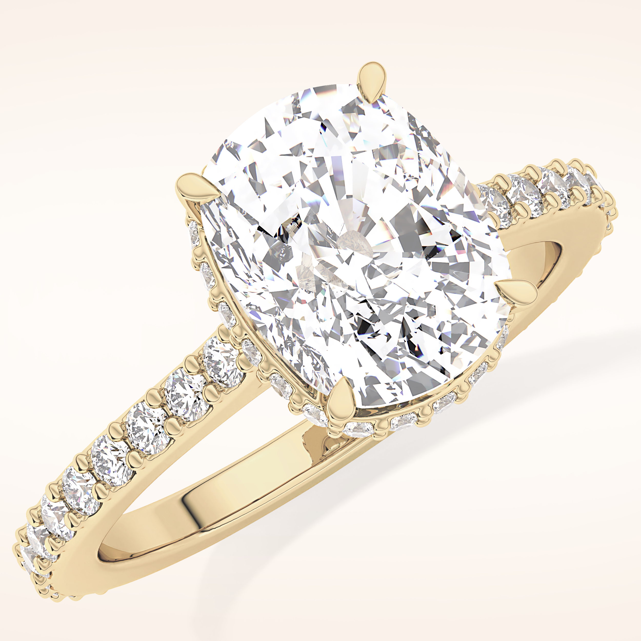 3.55 CT Cushion Shaped Hidden Halo & Pave Moissanite Engagement Ring
