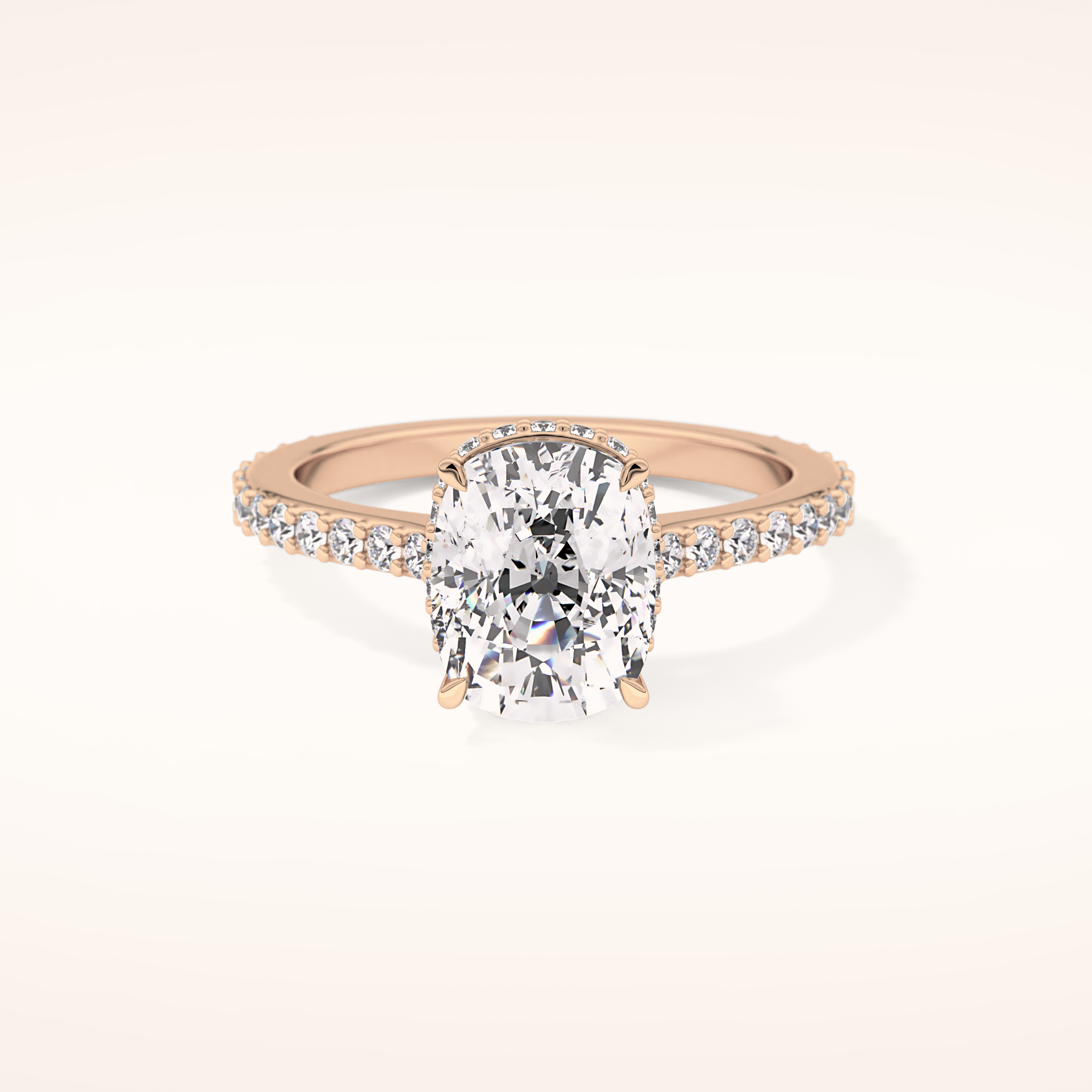 3.55 CT Cushion Shaped Hidden Halo & Pave Moissanite Engagement Ring
