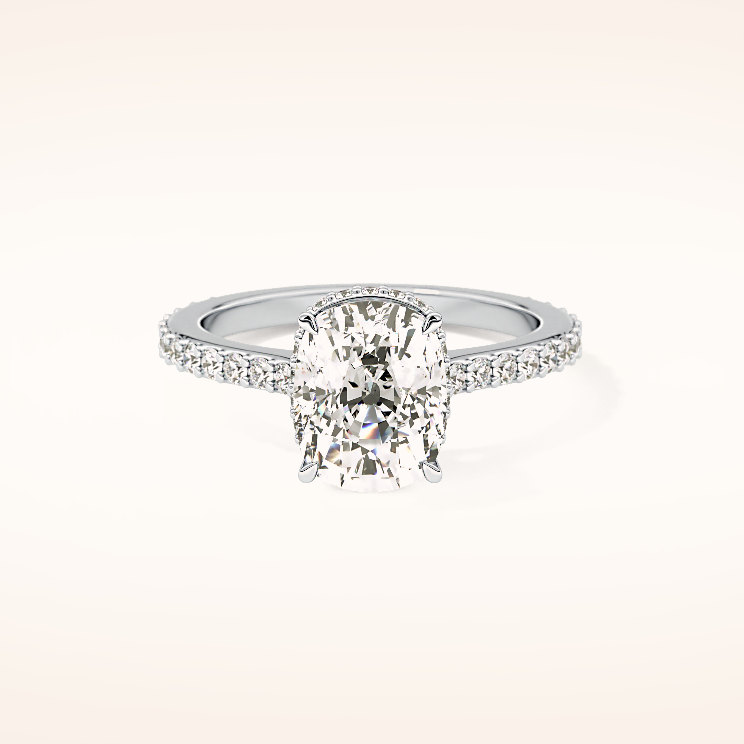 3.55 CT Cushion Shaped Hidden Halo & Pave Moissanite Engagement Ring