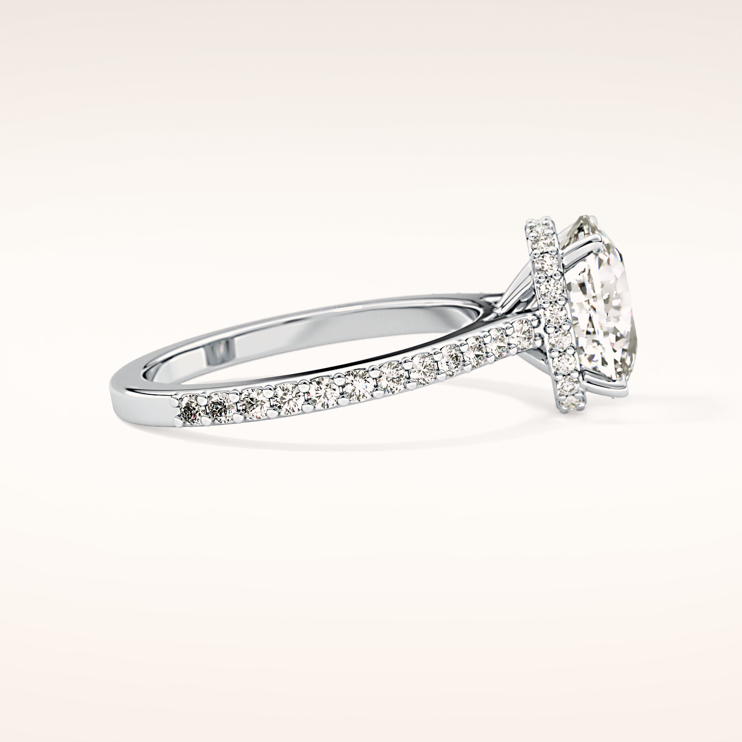 3.55 CT Cushion Shaped Hidden Halo & Pave Moissanite Engagement Ring