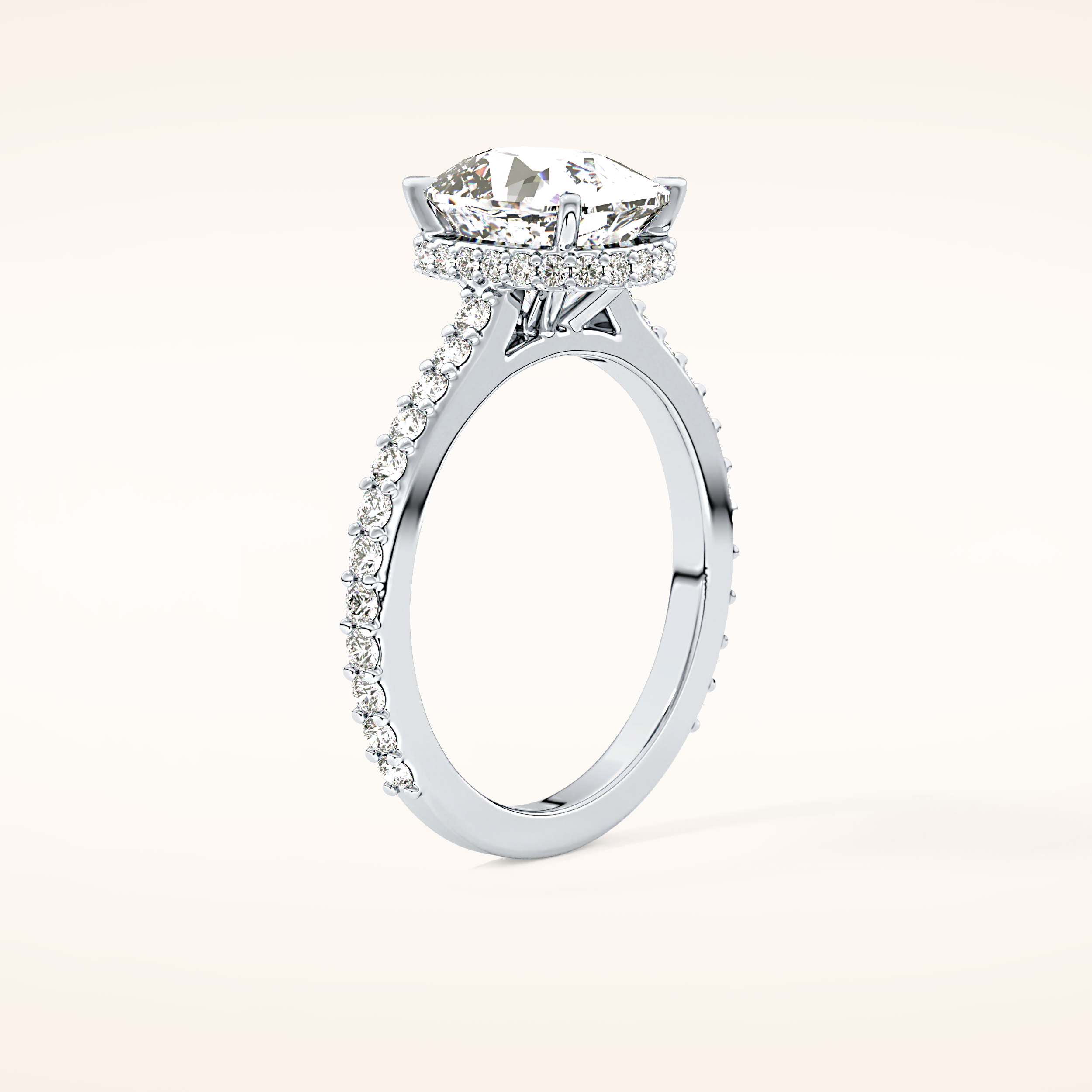 3.55 CT Cushion Shaped Hidden Halo & Pave Moissanite Engagement Ring